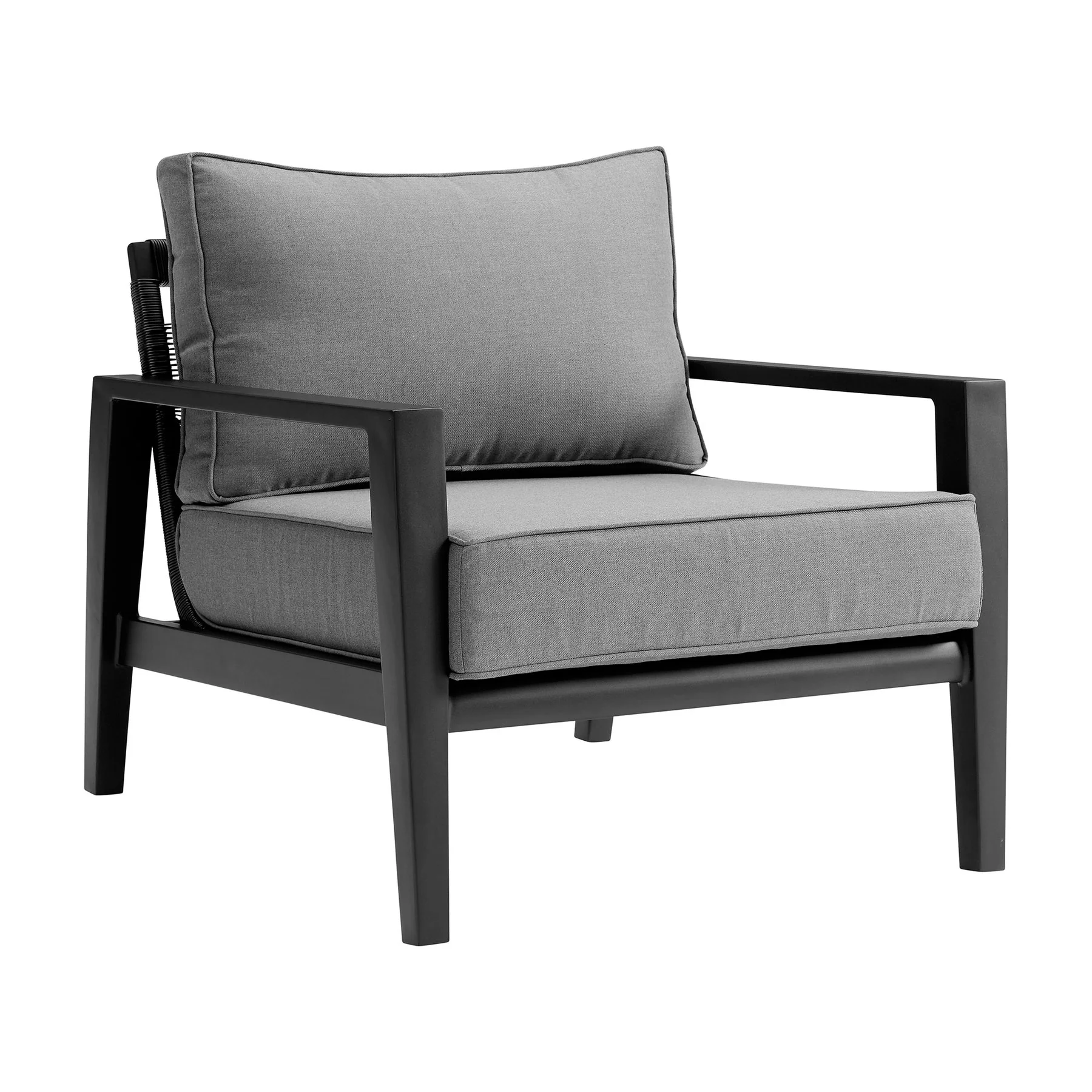 Cayman 4 Piece Black Aluminum Outdoor Seating Set with Dark Gray Cushions - Image 4