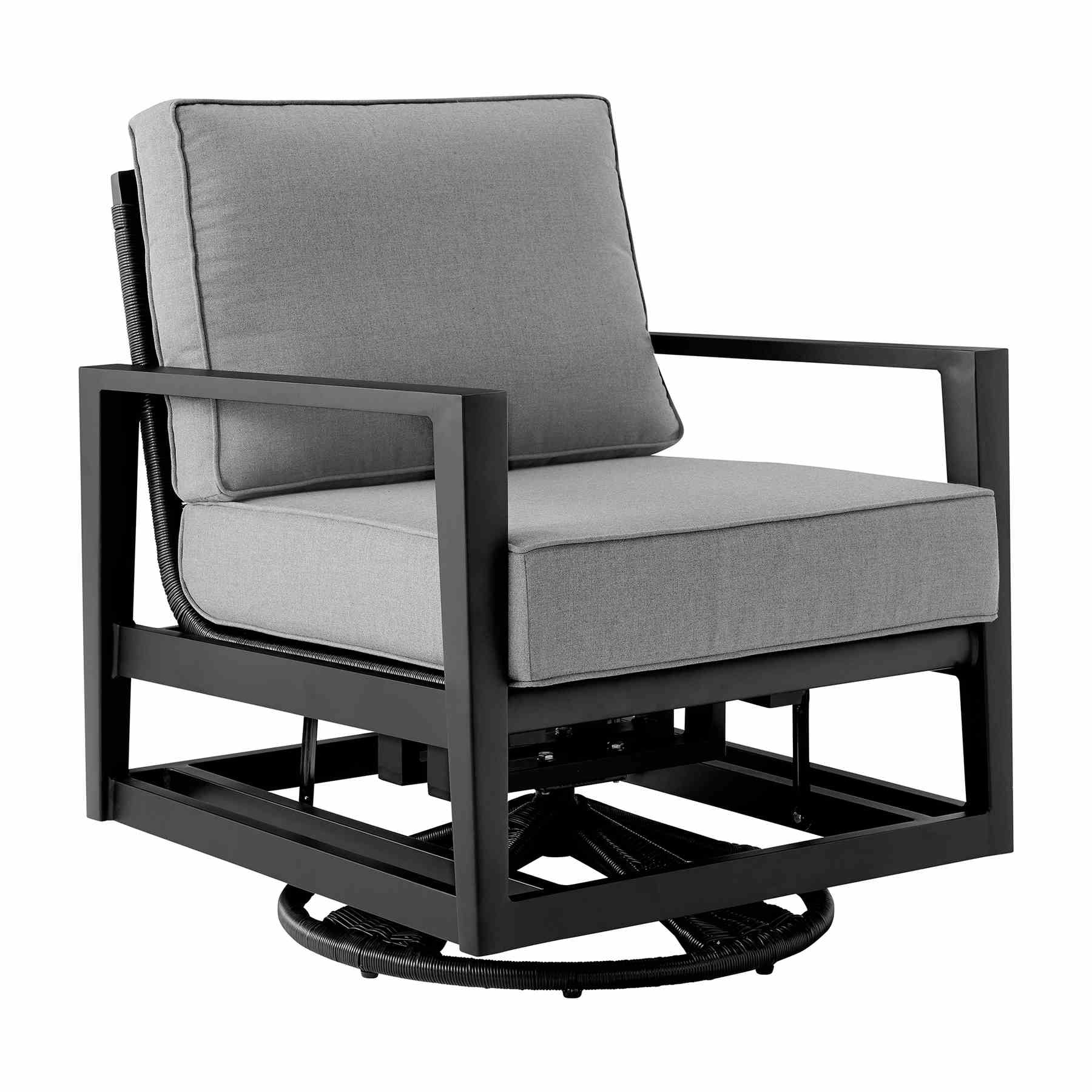 Cayman 5 Piece Black Aluminum Outdoor Seating Set with Dark Gray Cushions - Image 2