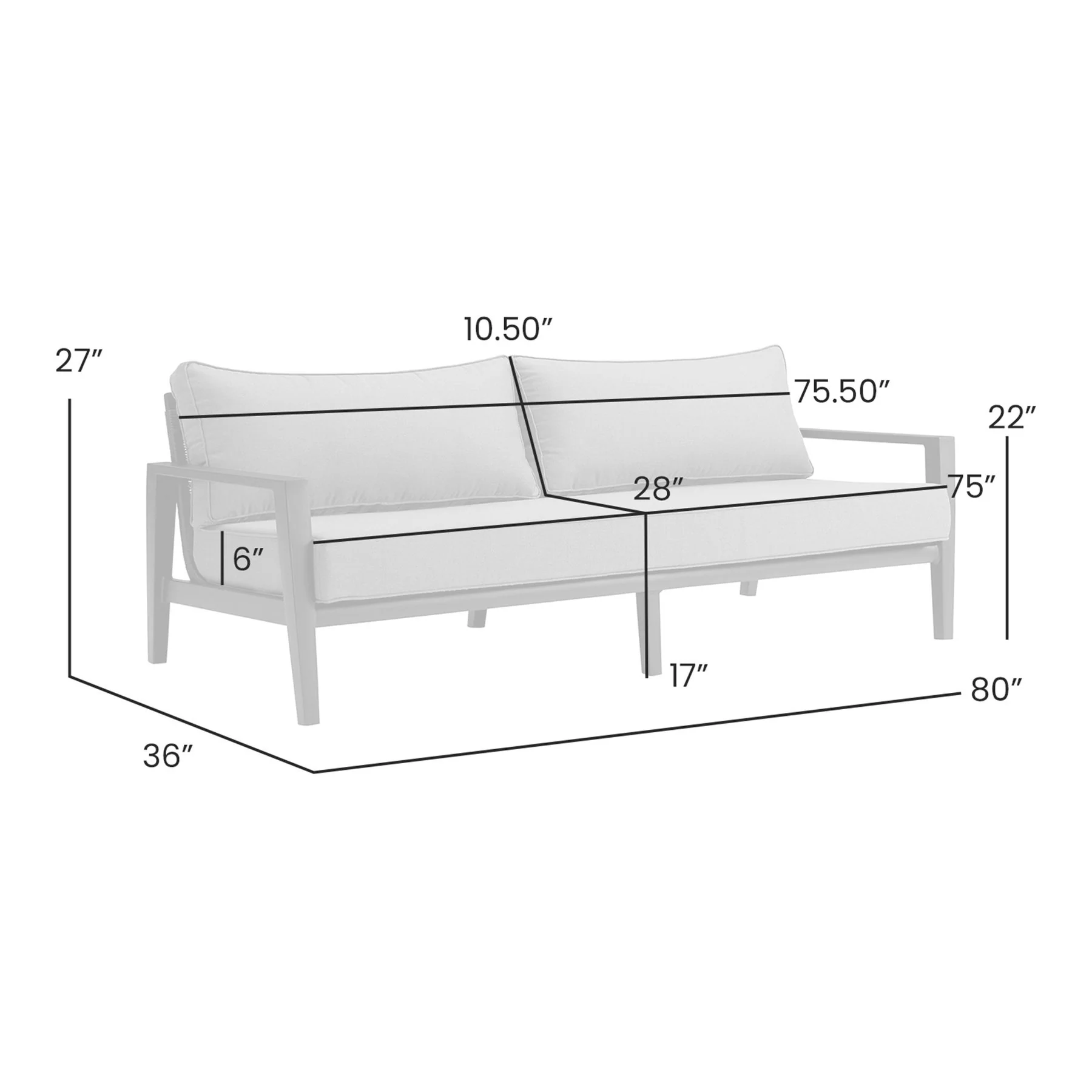 Cayman Aluminum Outdoor Sofa in Black and Dark Gray - Image 4
