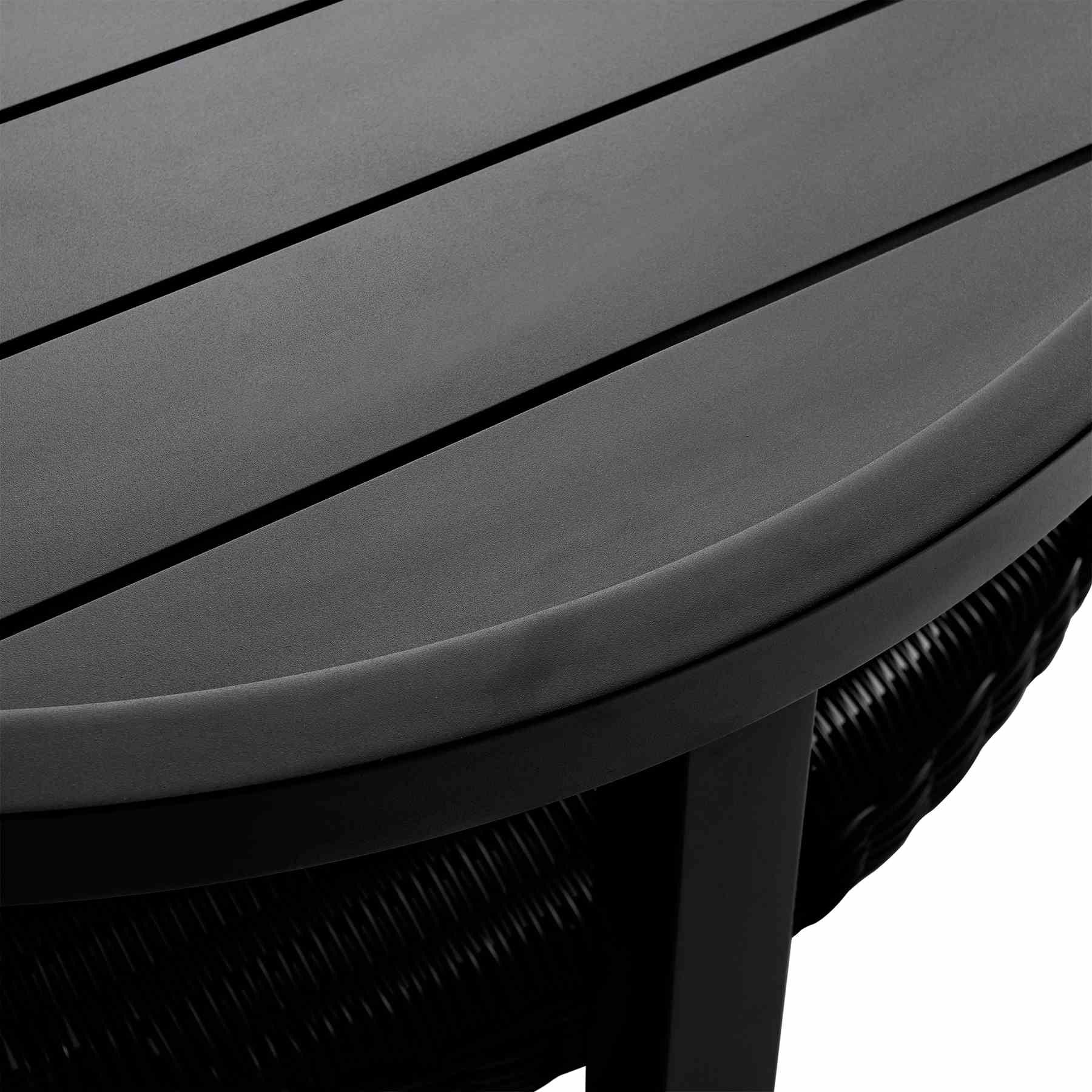 Cayman Black Aluminum Outdoor Round Conversation Table with Wicker Shelf - Image 4
