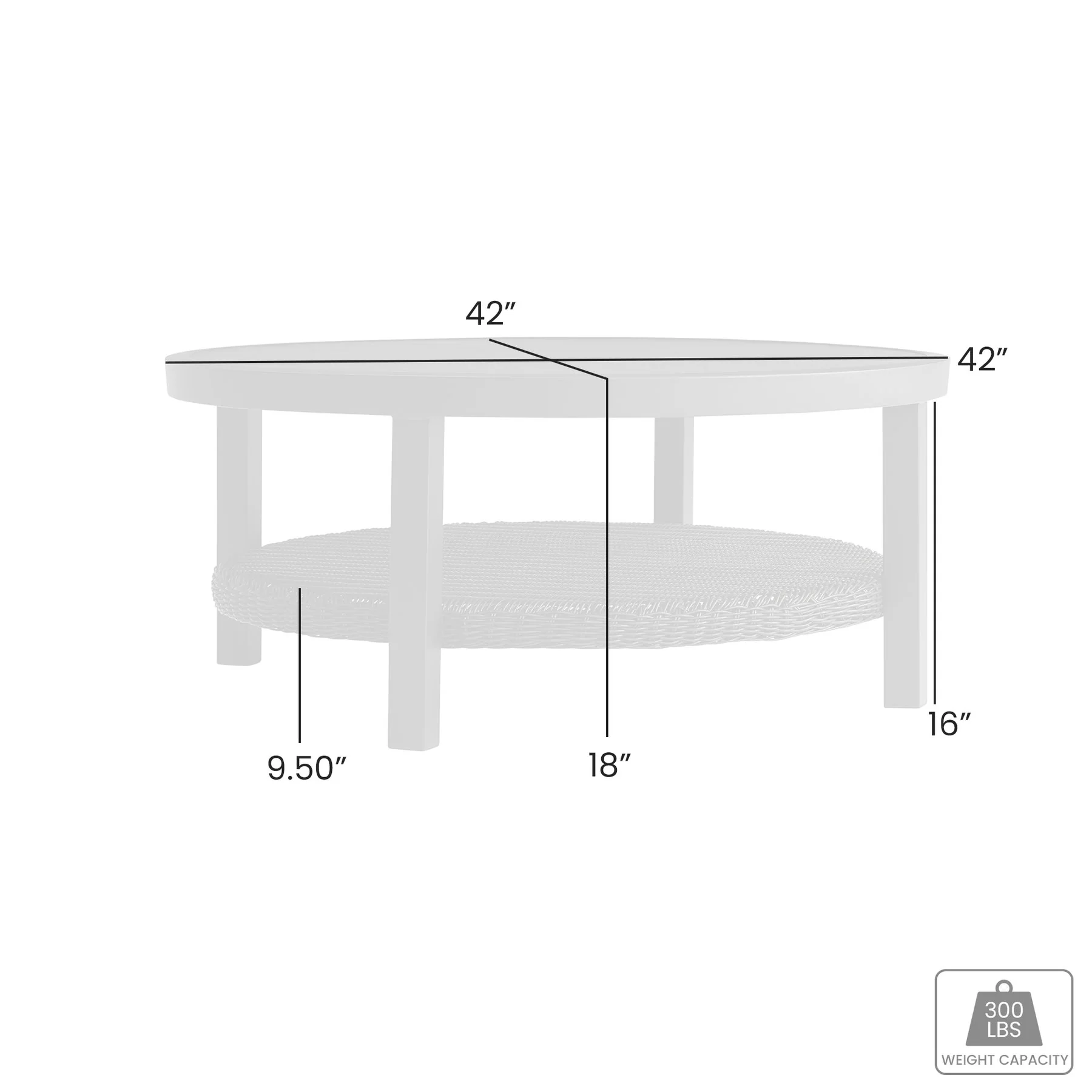 Cayman Black Aluminum Outdoor Round Conversation Table with Wicker Shelf - Image 6