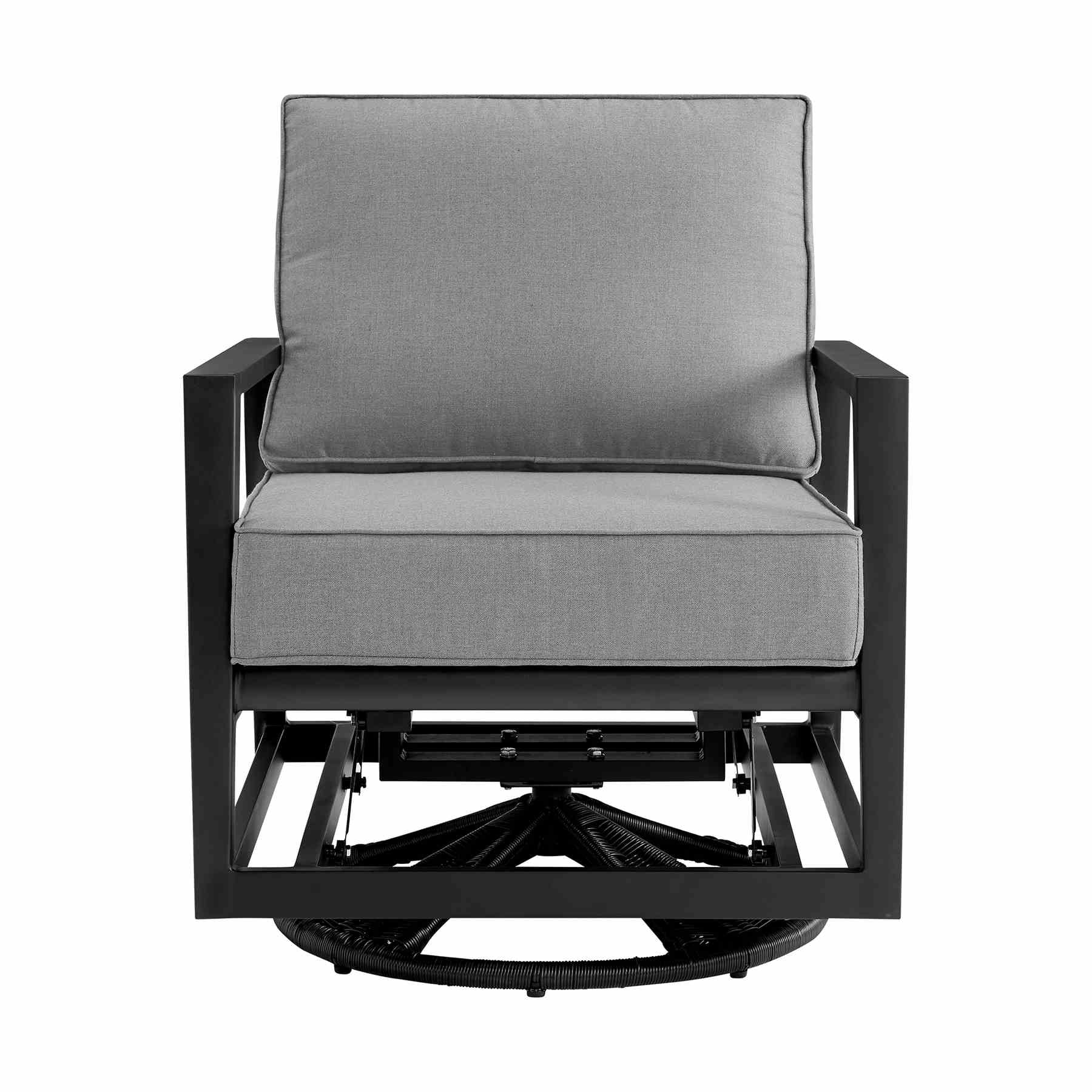 Cayman Black Aluminum Outdoor Swivel Glider Chair with Dark Gray Cushions - Image 2