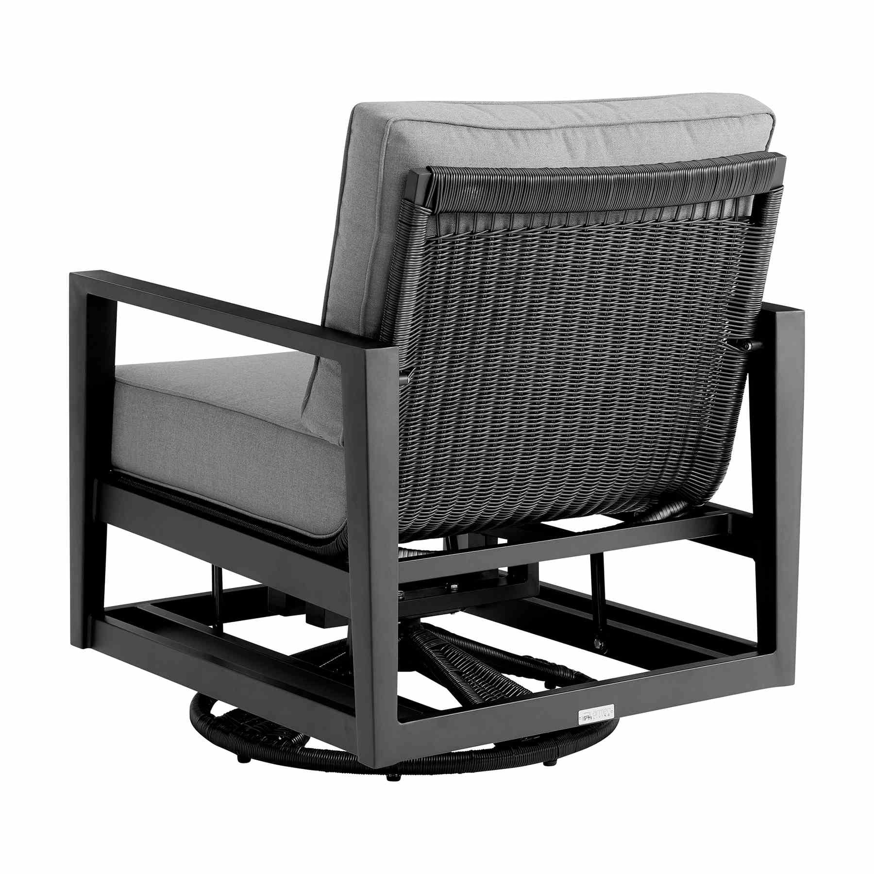 Cayman Black Aluminum Outdoor Swivel Glider Chair with Dark Gray Cushions - Image 3