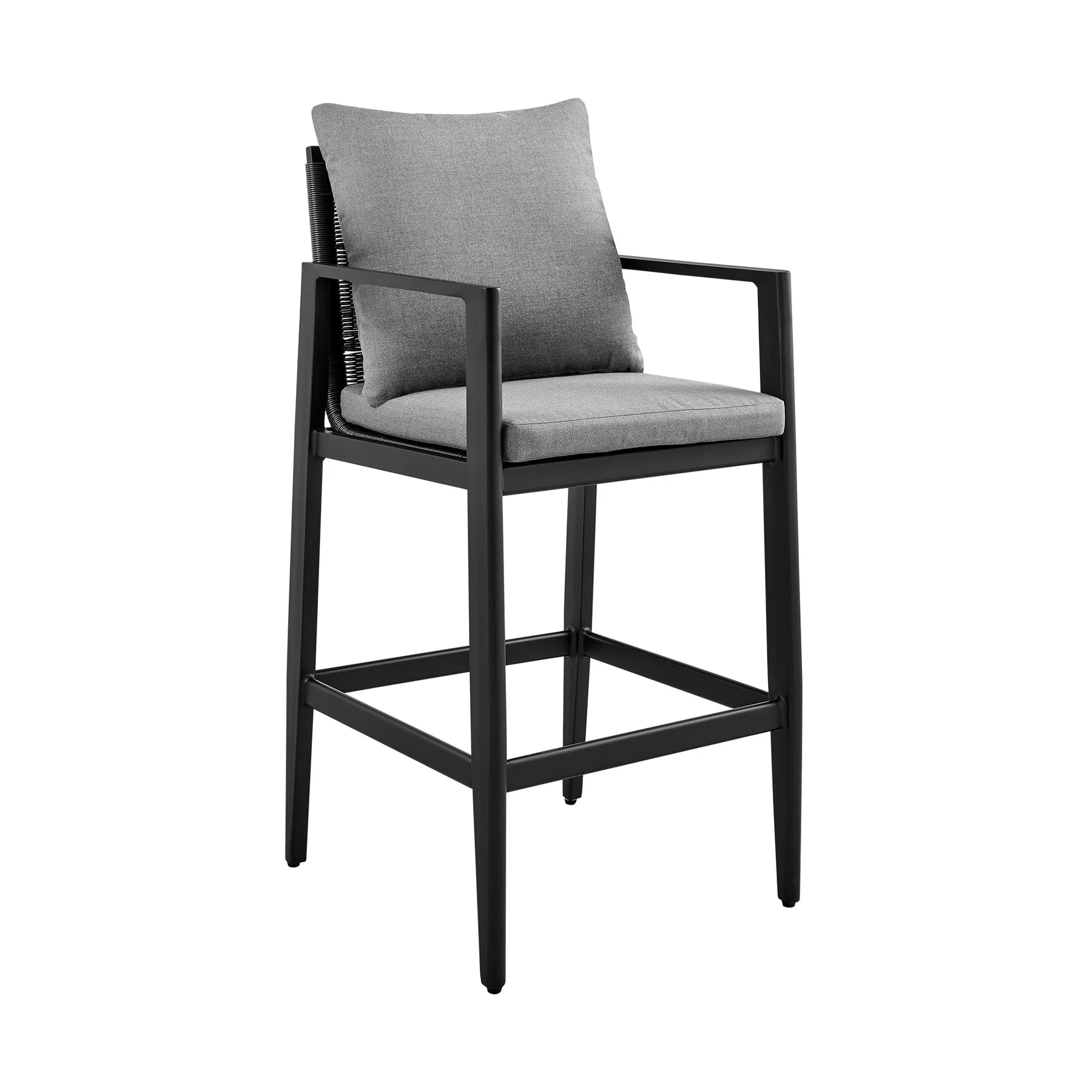 Cayman Outdoor Patio 5-Piece Bar Table Set in Aluminum with Gray Cushions - Image 2