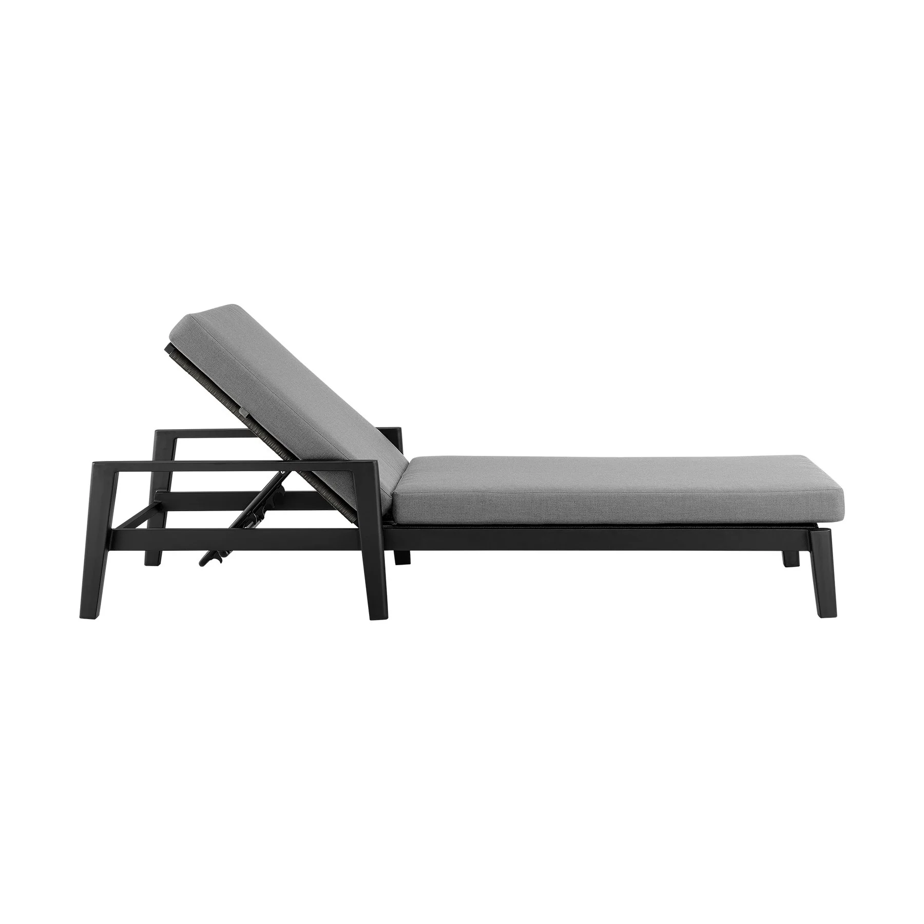 Cayman Outdoor Patio Adjustable Chaise Lounge Chair in Aluminum with Gray Cushions - Image 3