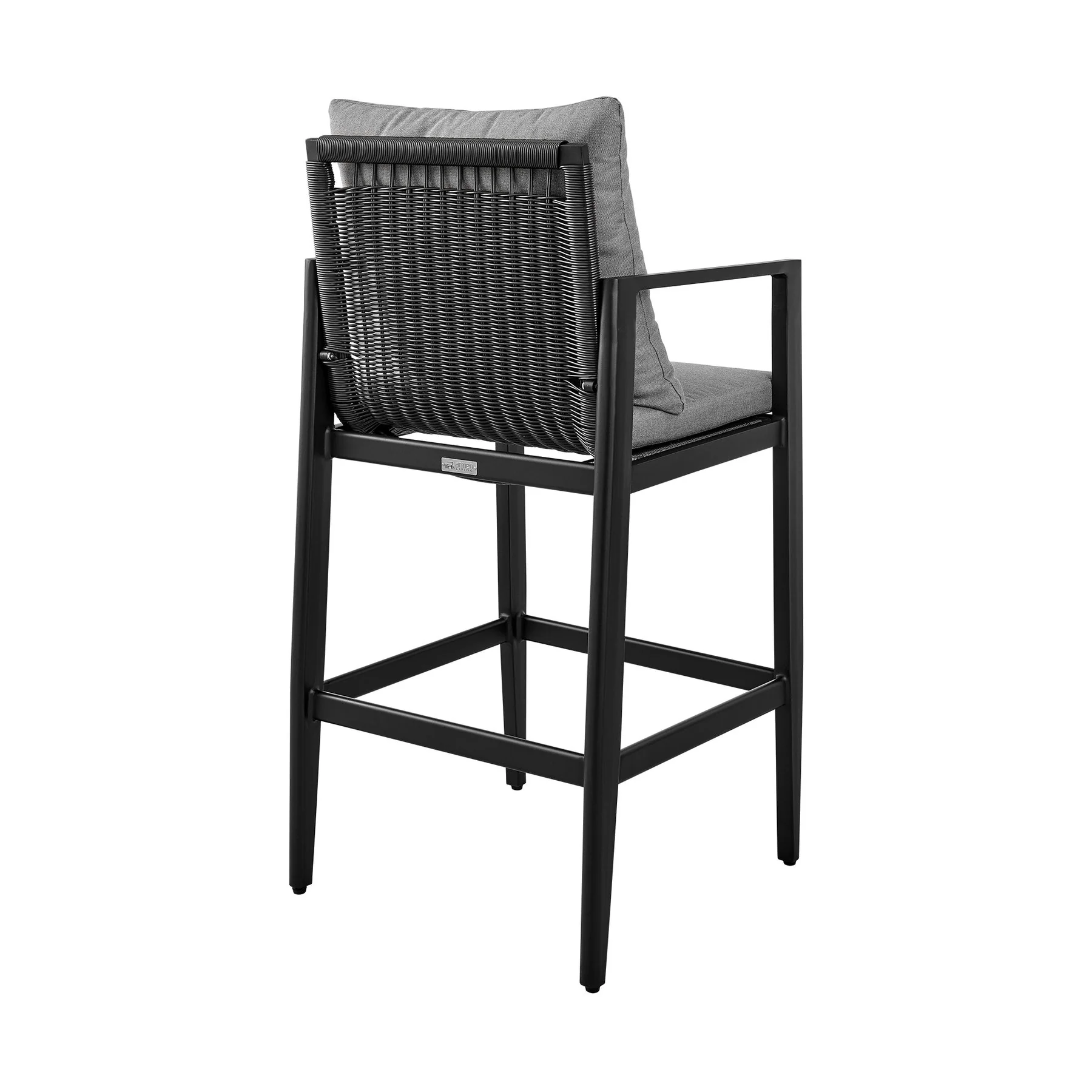Cayman Outdoor Patio Bar Stool in Aluminum with Gray Cushions - Image 4