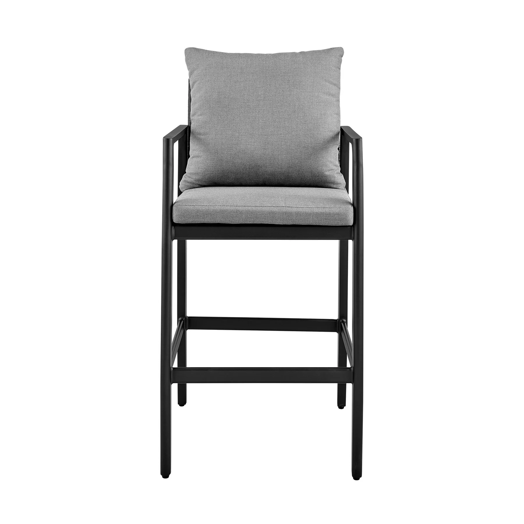 Cayman Outdoor Patio Counter Height Bar Stool in Aluminum with Gray Cushions - Image 2