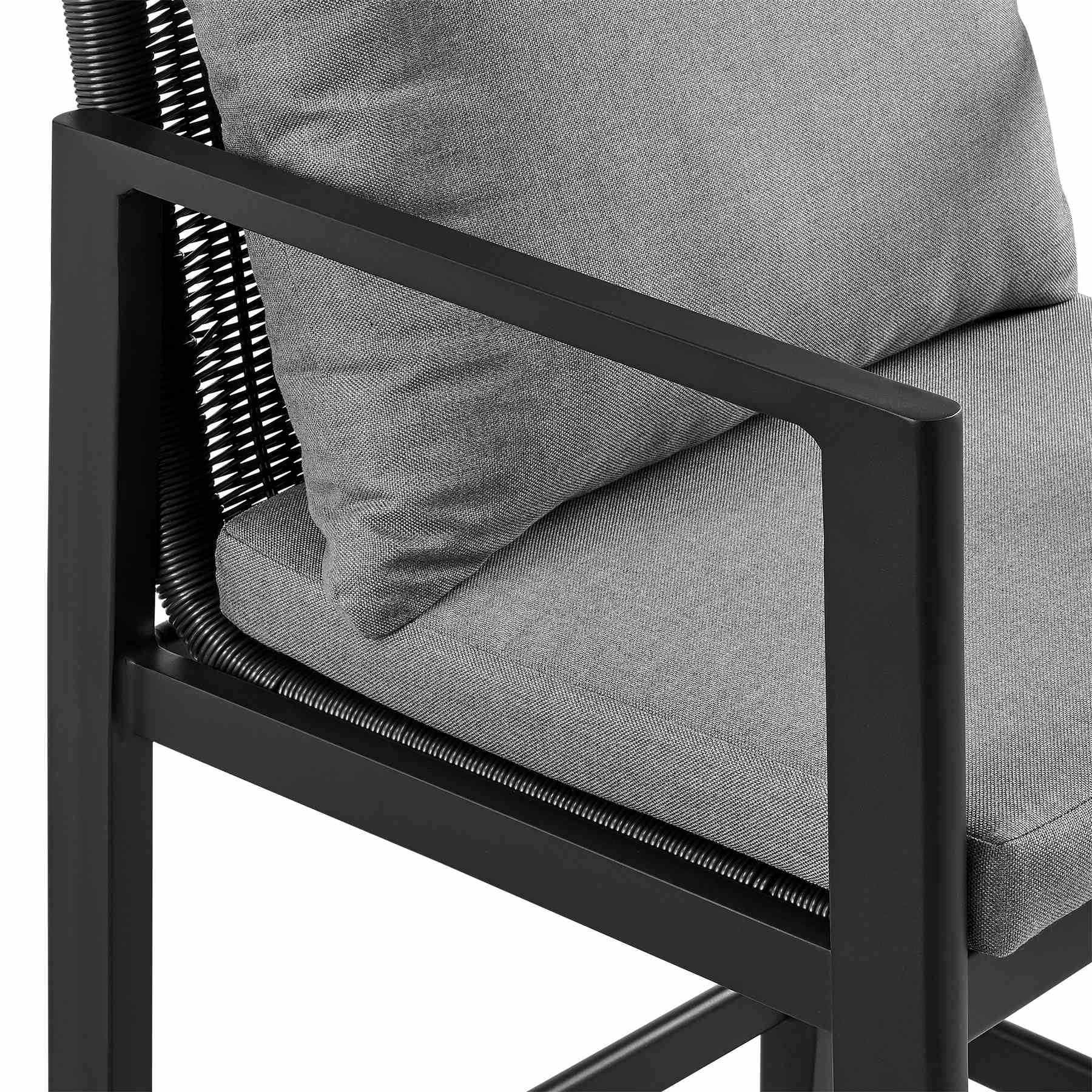 Cayman Outdoor Patio Counter Height Bar Stool in Aluminum with Gray Cushions - Image 6