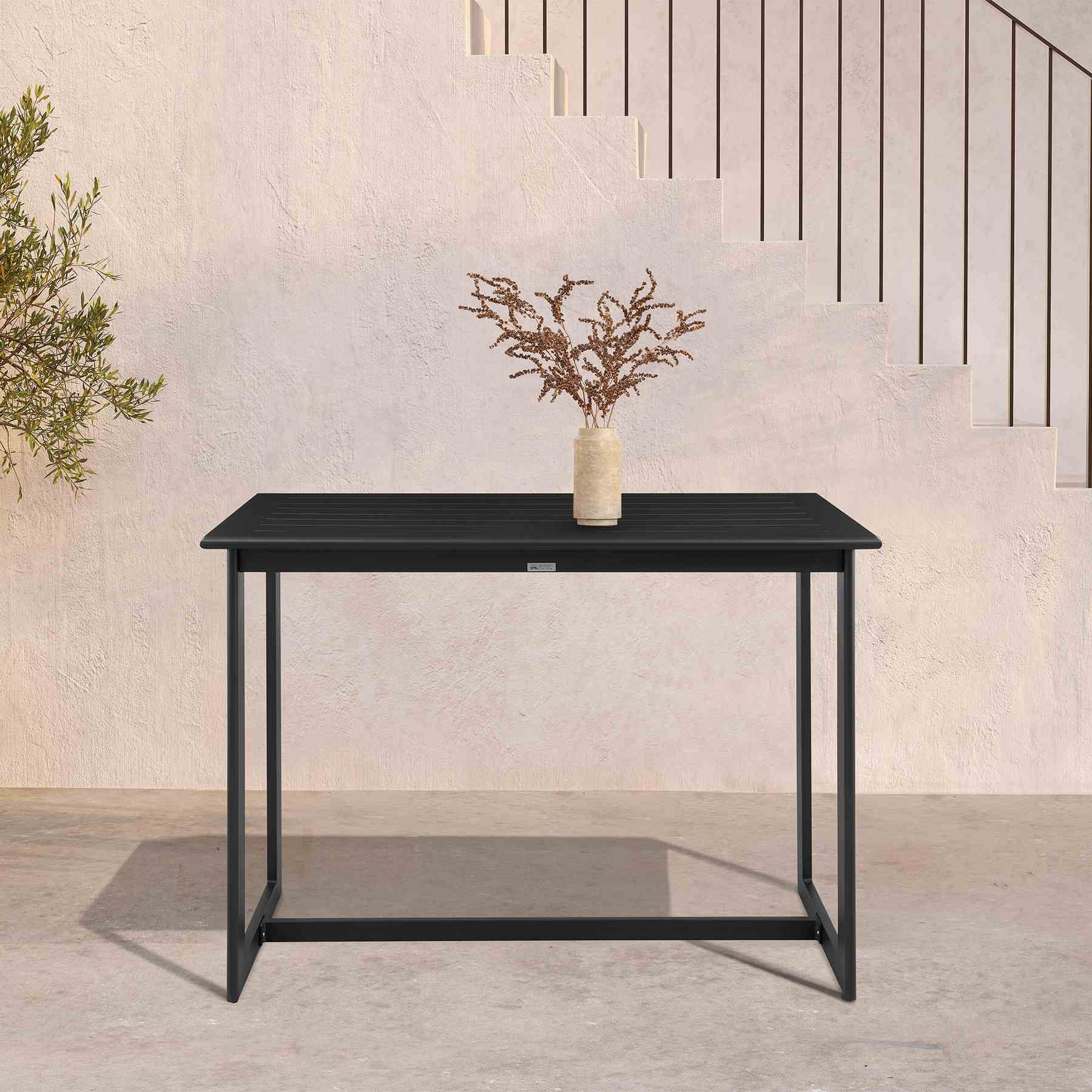 Cayman Outdoor Patio Counter Height Dining Table in Black Aluminum - Image 6