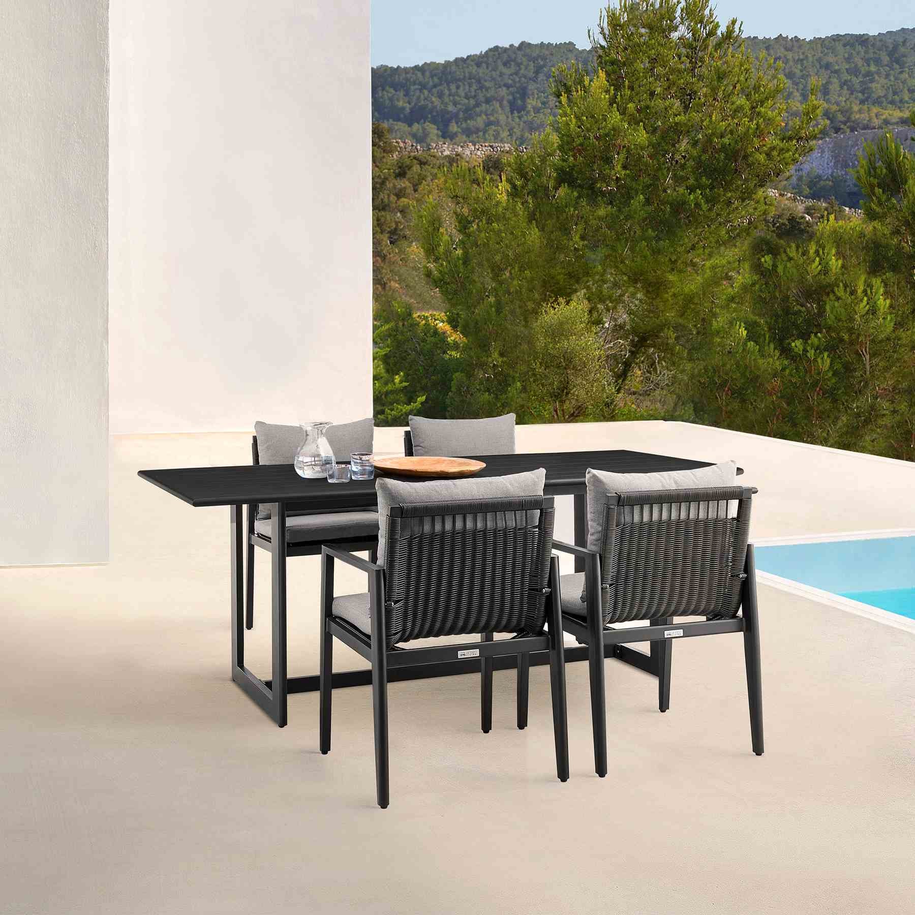 Cayman Outdoor Patio Dining Chairs with Arms in Aluminum with Gray Cushions - Set of 2 - Image 11