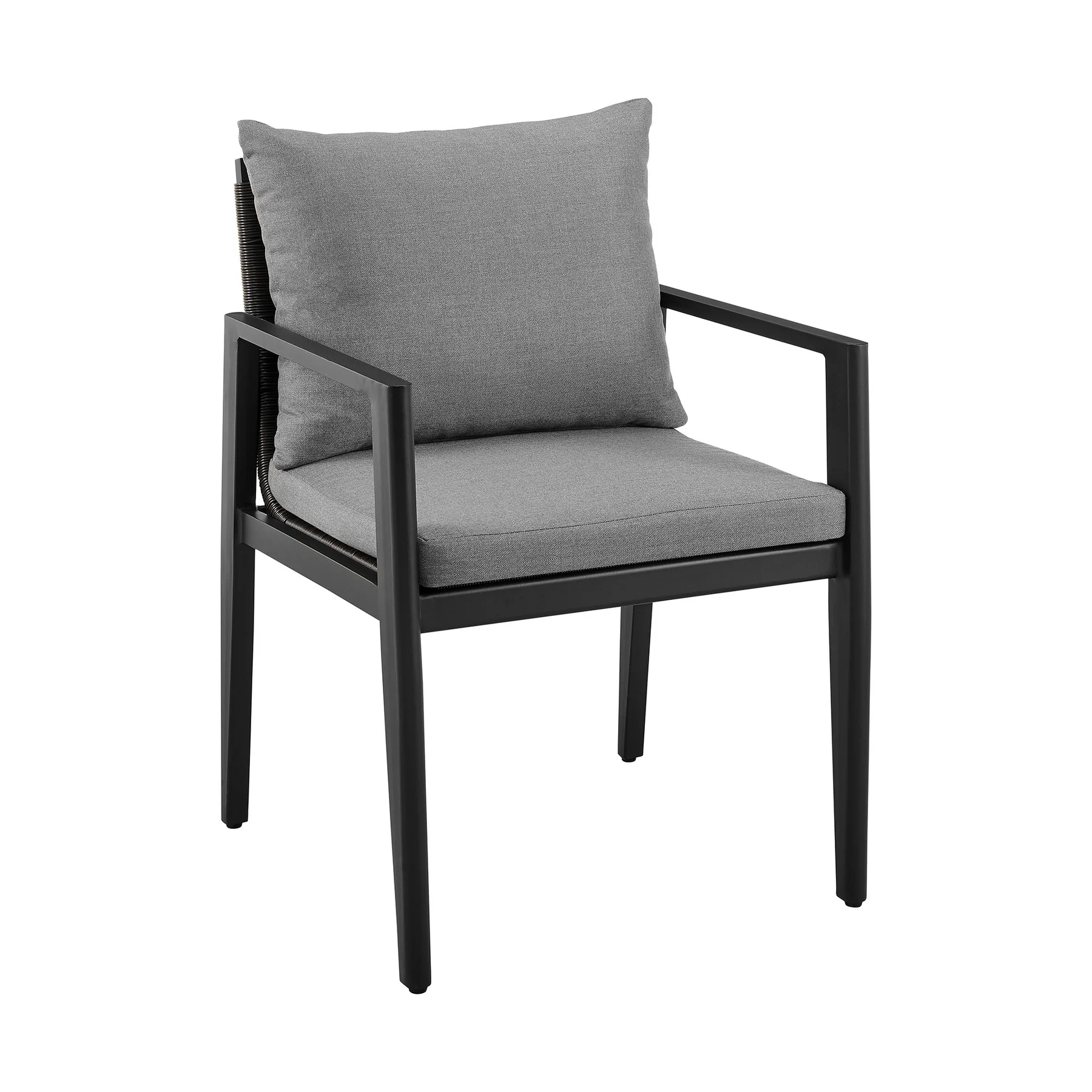 Cayman Outdoor Patio Dining Chairs with Arms in Aluminum with Gray Cushions - Set of 2 - Image 2