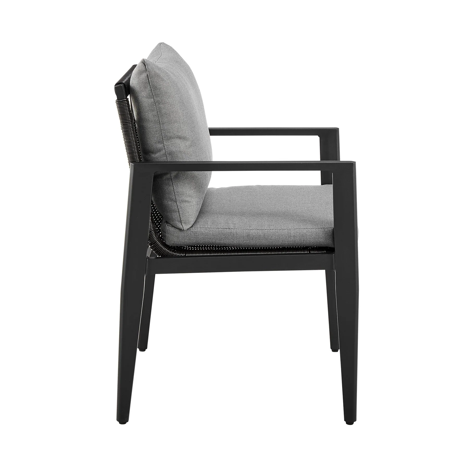 Cayman Outdoor Patio Dining Chairs with Arms in Aluminum with Gray Cushions - Set of 2 - Image 4