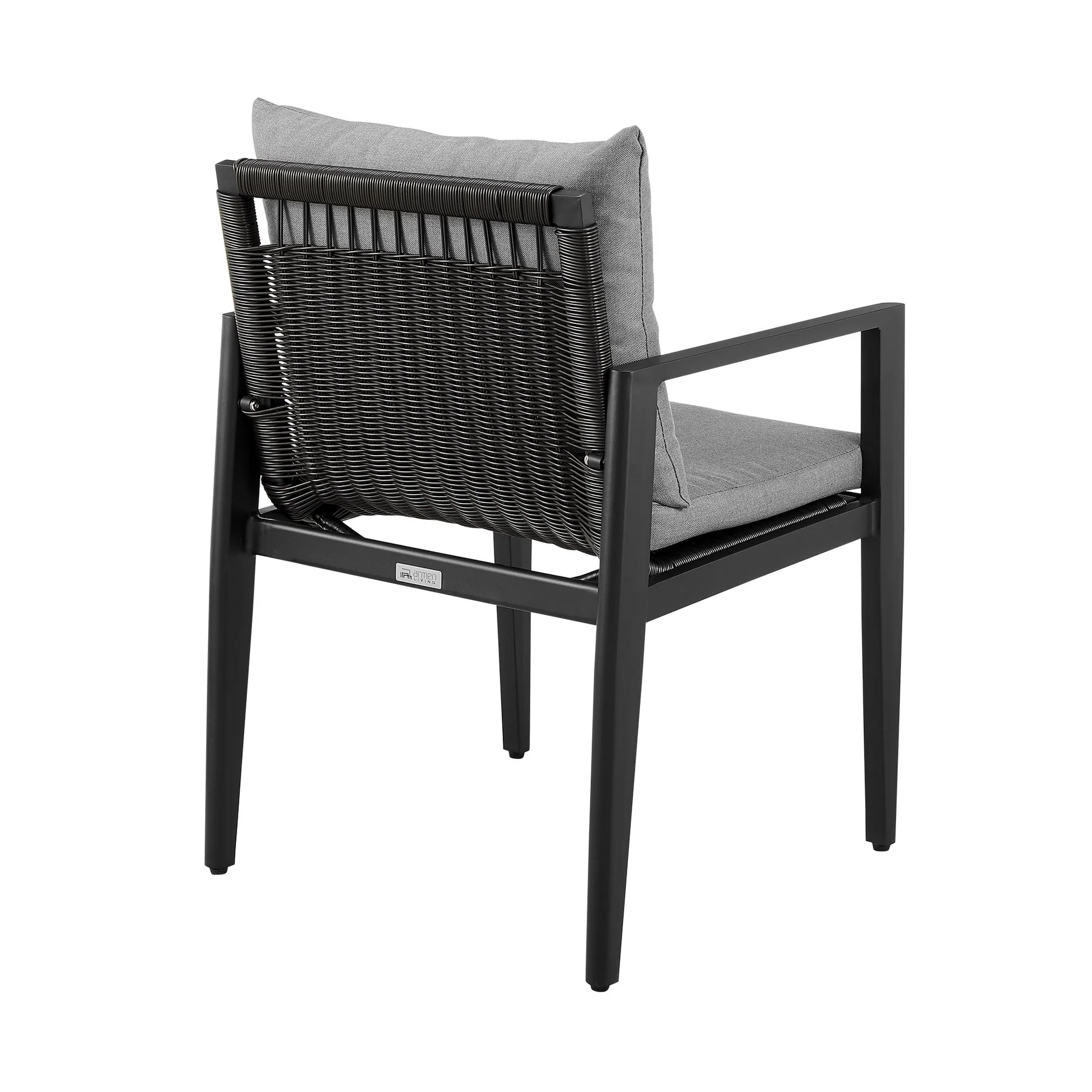 Cayman Outdoor Patio Dining Chairs with Arms in Aluminum with Gray Cushions - Set of 2 - Image 5