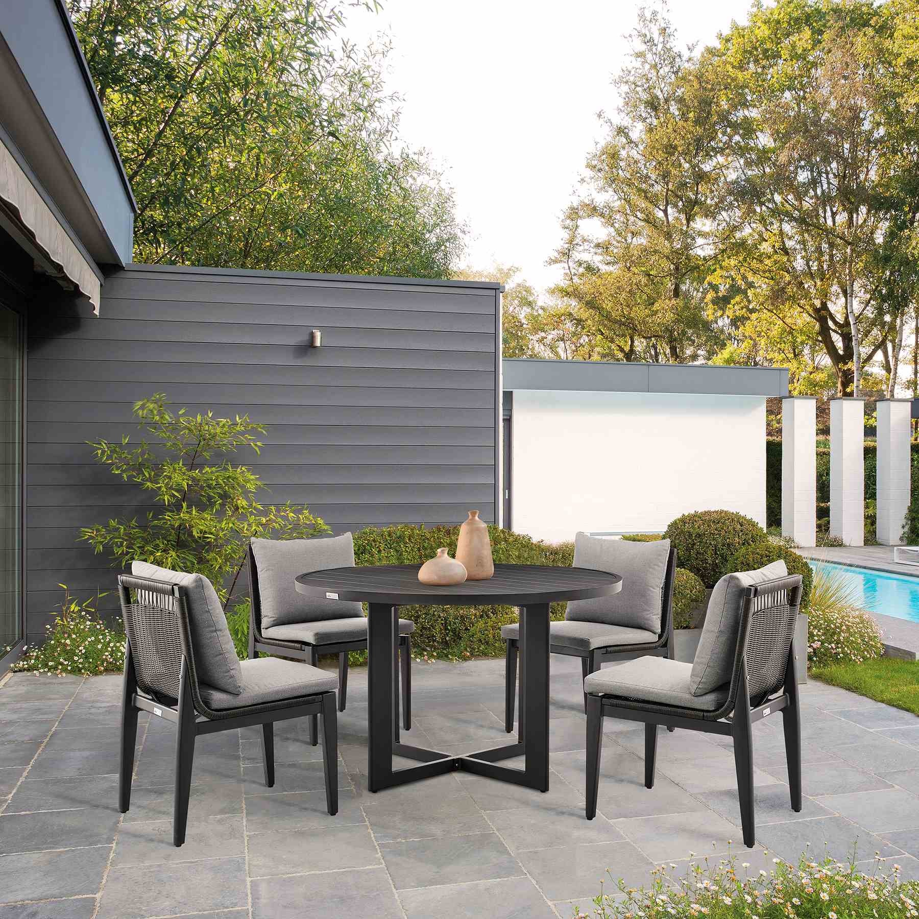 Cayman Outdoor Patio Round Dining Table in Aluminum - Image 9