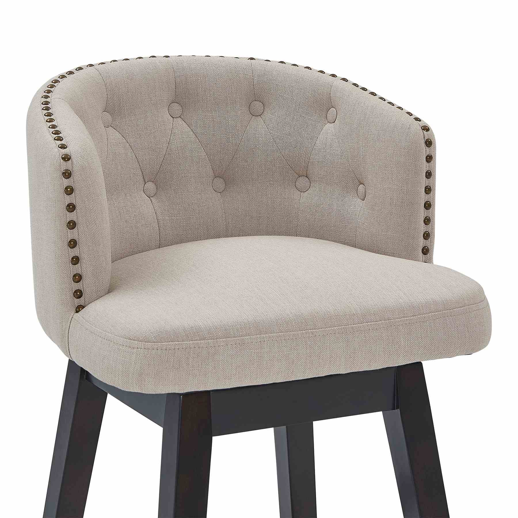 Celine 26" Counter Height Swivel Tan Fabric and Espresso Wood Bar Stool - Image 4