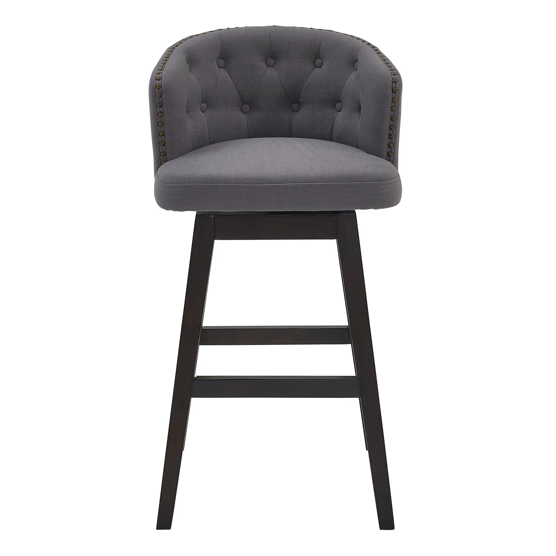 Celine 30" Bar Height Swivel Gray Fabric and Espresso Wood Bar Stool - Image 2