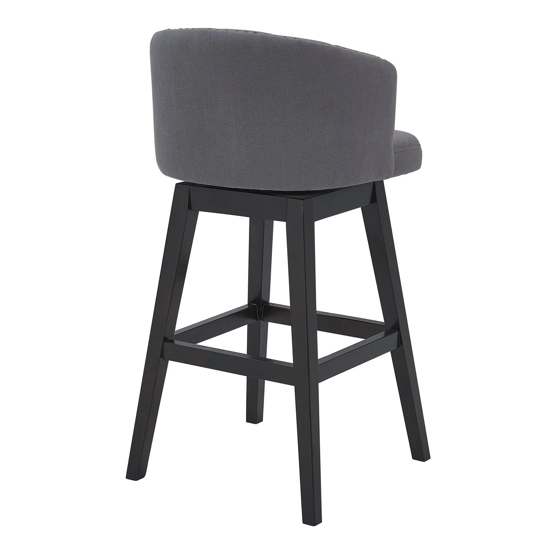 Celine 30" Bar Height Swivel Gray Fabric and Espresso Wood Bar Stool - Image 3