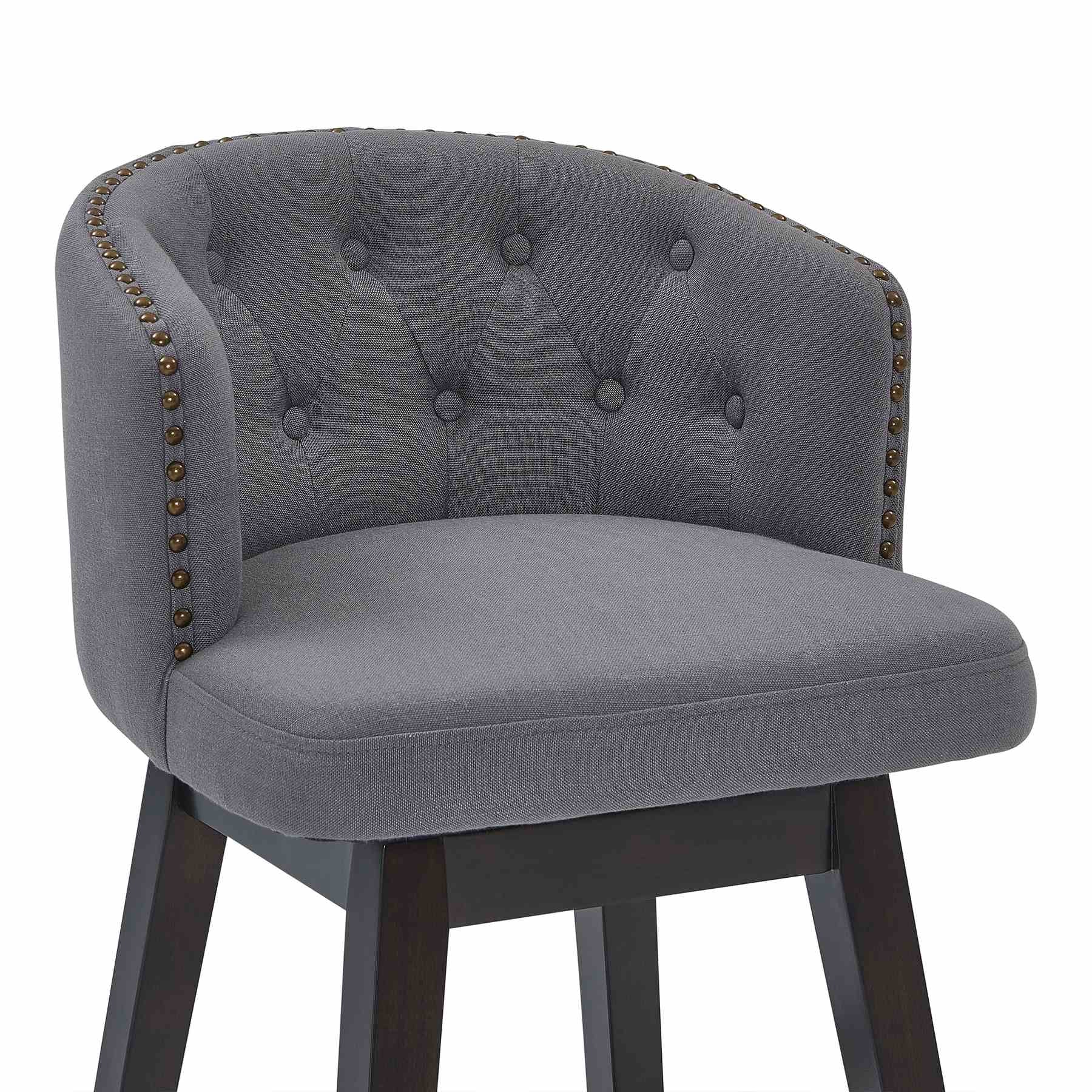 Celine 30" Bar Height Swivel Gray Fabric and Espresso Wood Bar Stool - Image 4