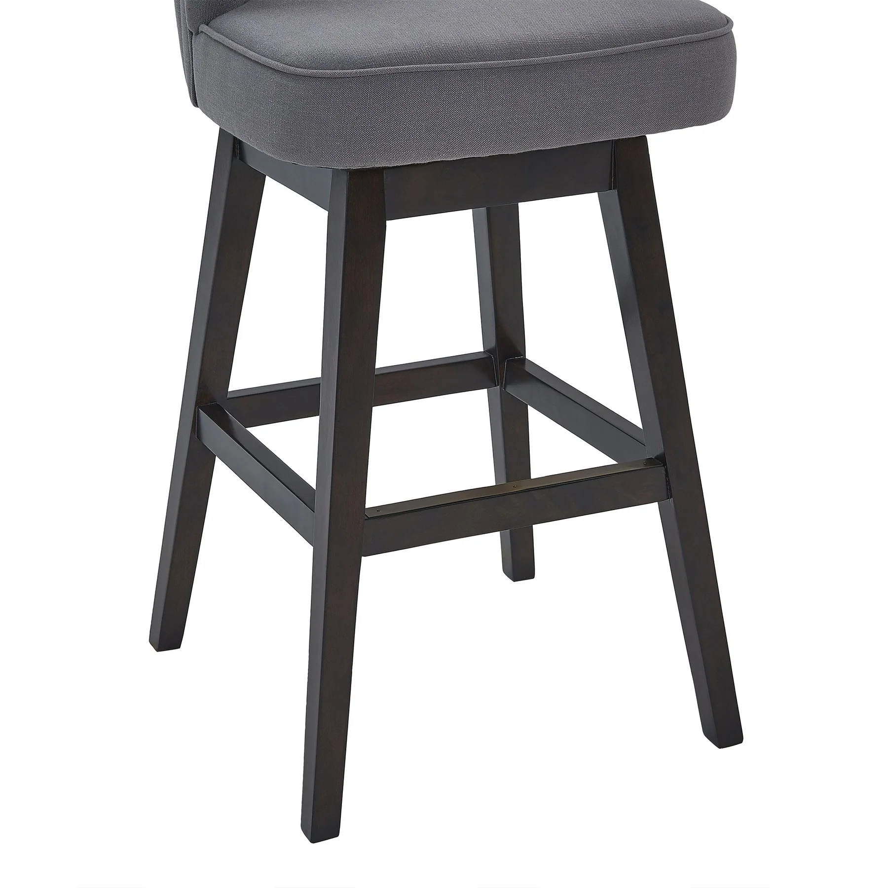 Celine 30" Bar Height Swivel Gray Fabric and Espresso Wood Bar Stool - Image 6