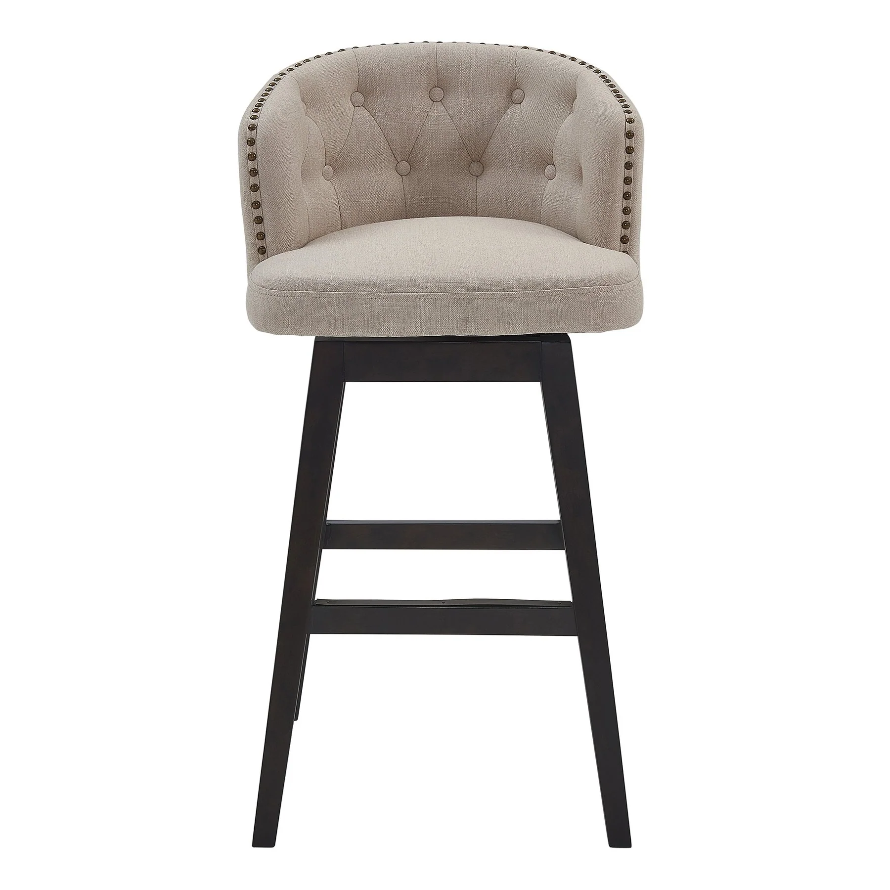 Celine 30" Bar Height Swivel Tan Fabric and Espresso Wood Bar Stool - Image 2