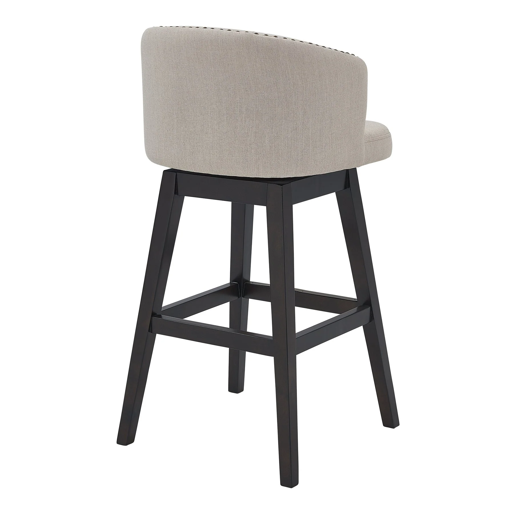 Celine 30" Bar Height Swivel Tan Fabric and Espresso Wood Bar Stool - Image 3