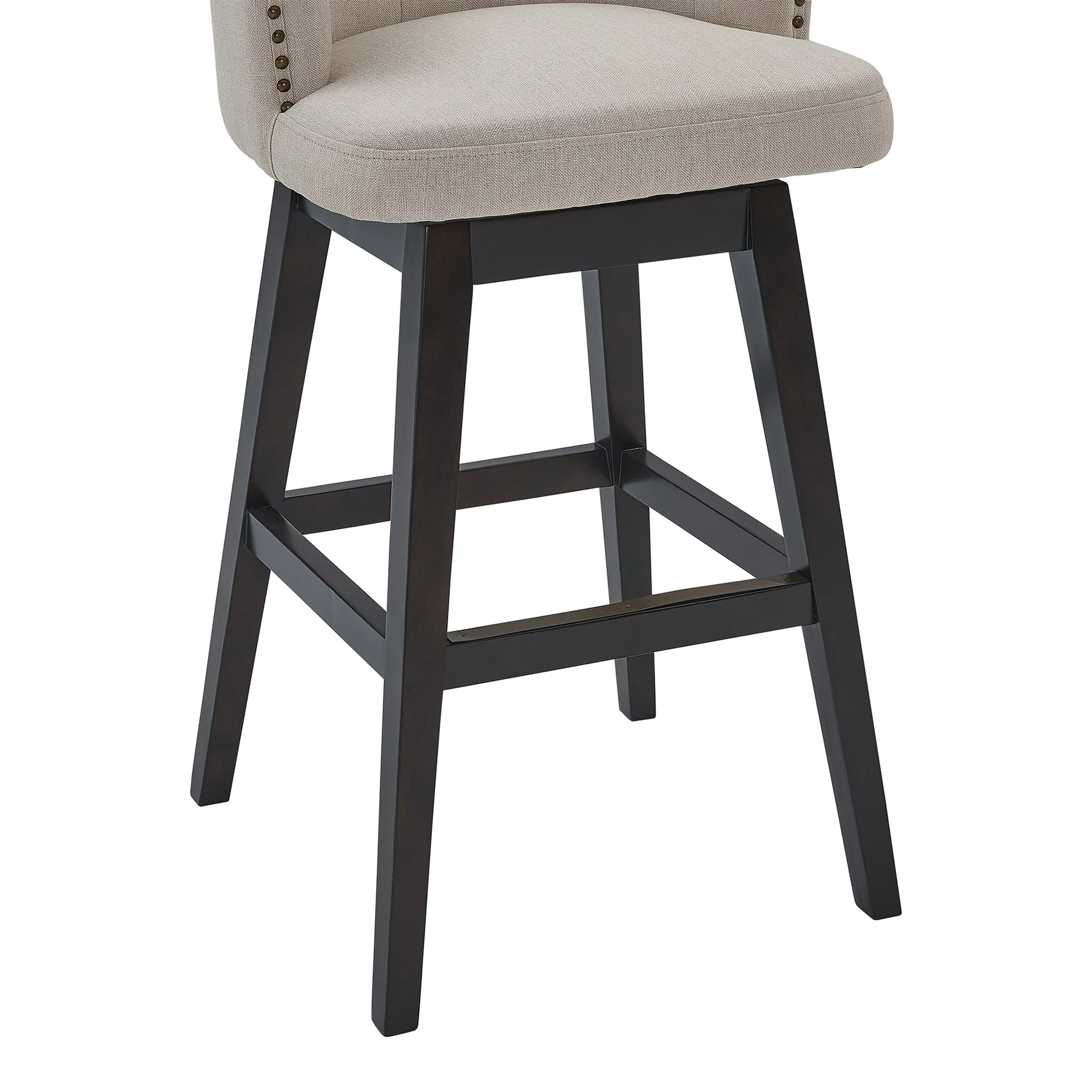 Celine 30" Bar Height Swivel Tan Fabric and Espresso Wood Bar Stool - Image 6