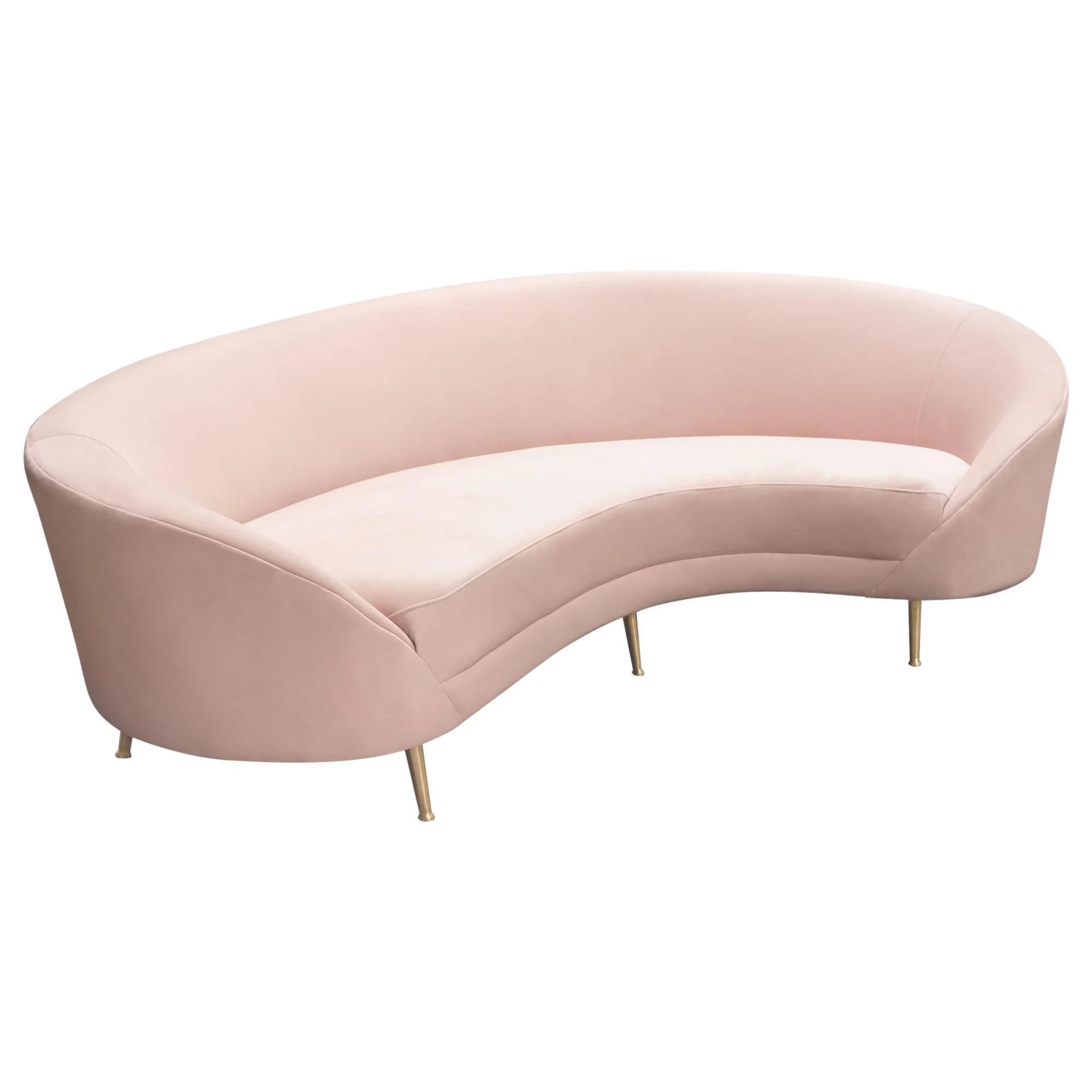 Celine Curved Sofa with Contoured Back in Blush Pink Velvet and Gold Metal Legs by Diamond Sofa - Image 2