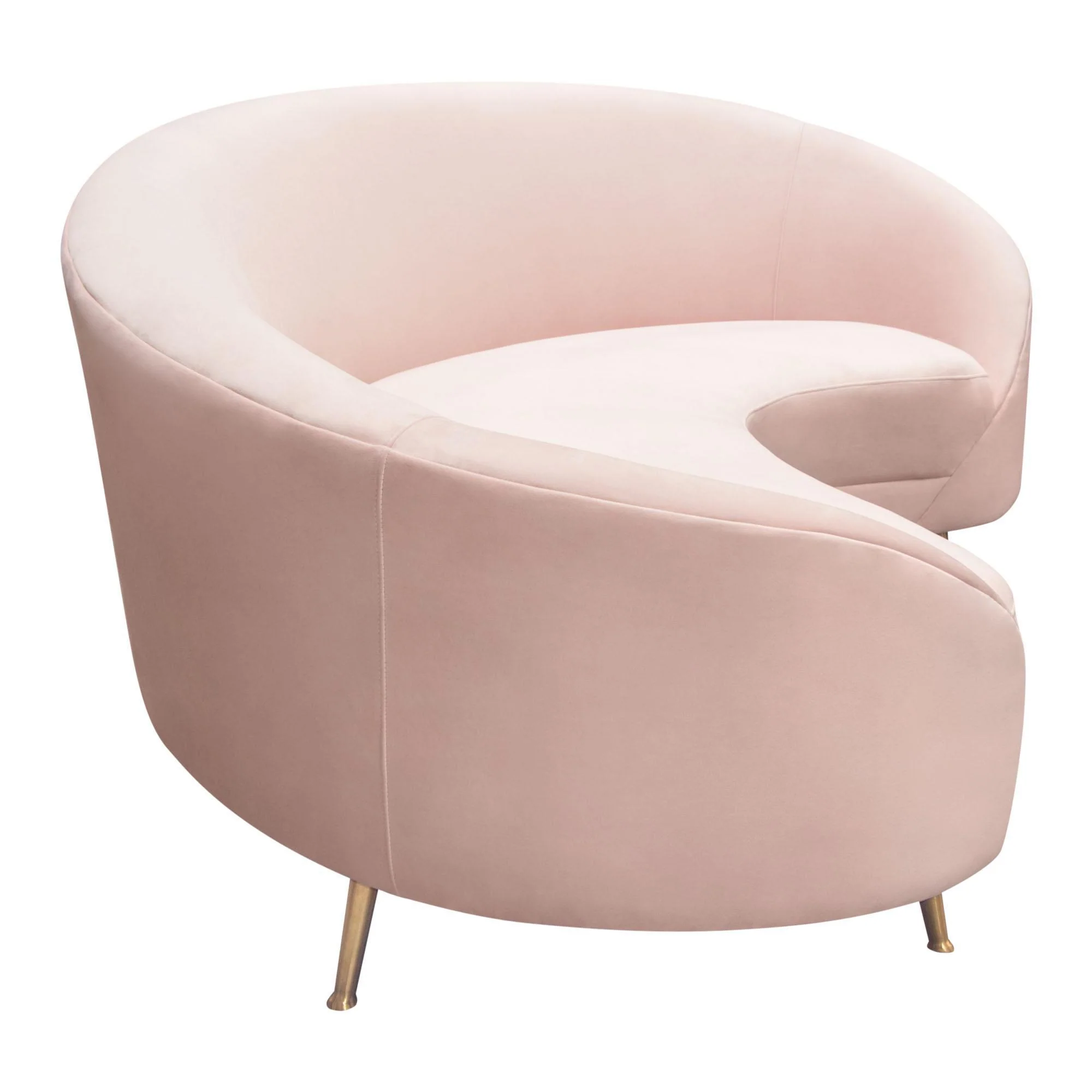 Celine Curved Sofa with Contoured Back in Blush Pink Velvet and Gold Metal Legs by Diamond Sofa - Image 3