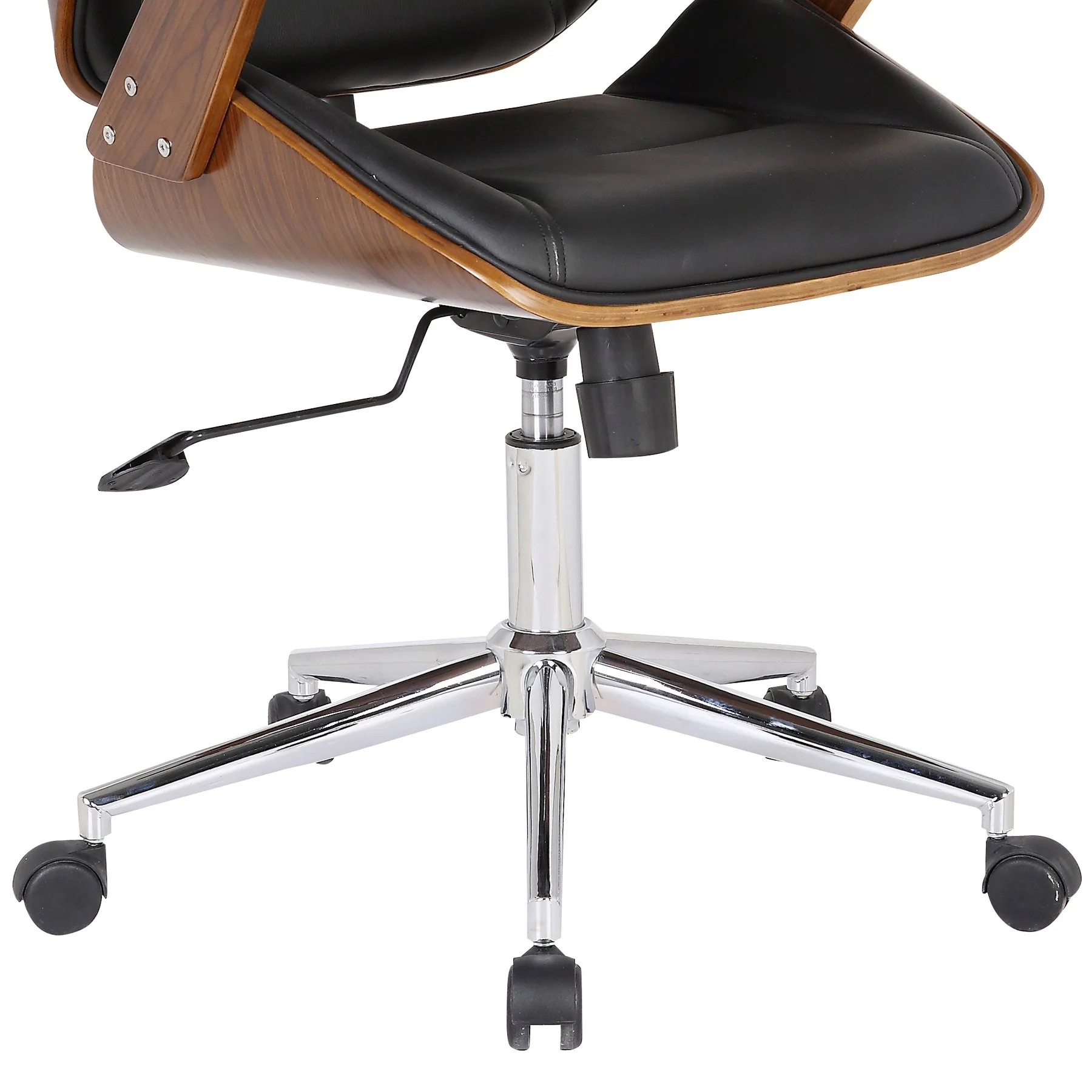 Century Office Chair with Multifunctional Mechanism in Chrome finish with Black Faux Leather and Walnut Veneer Back - Image 4