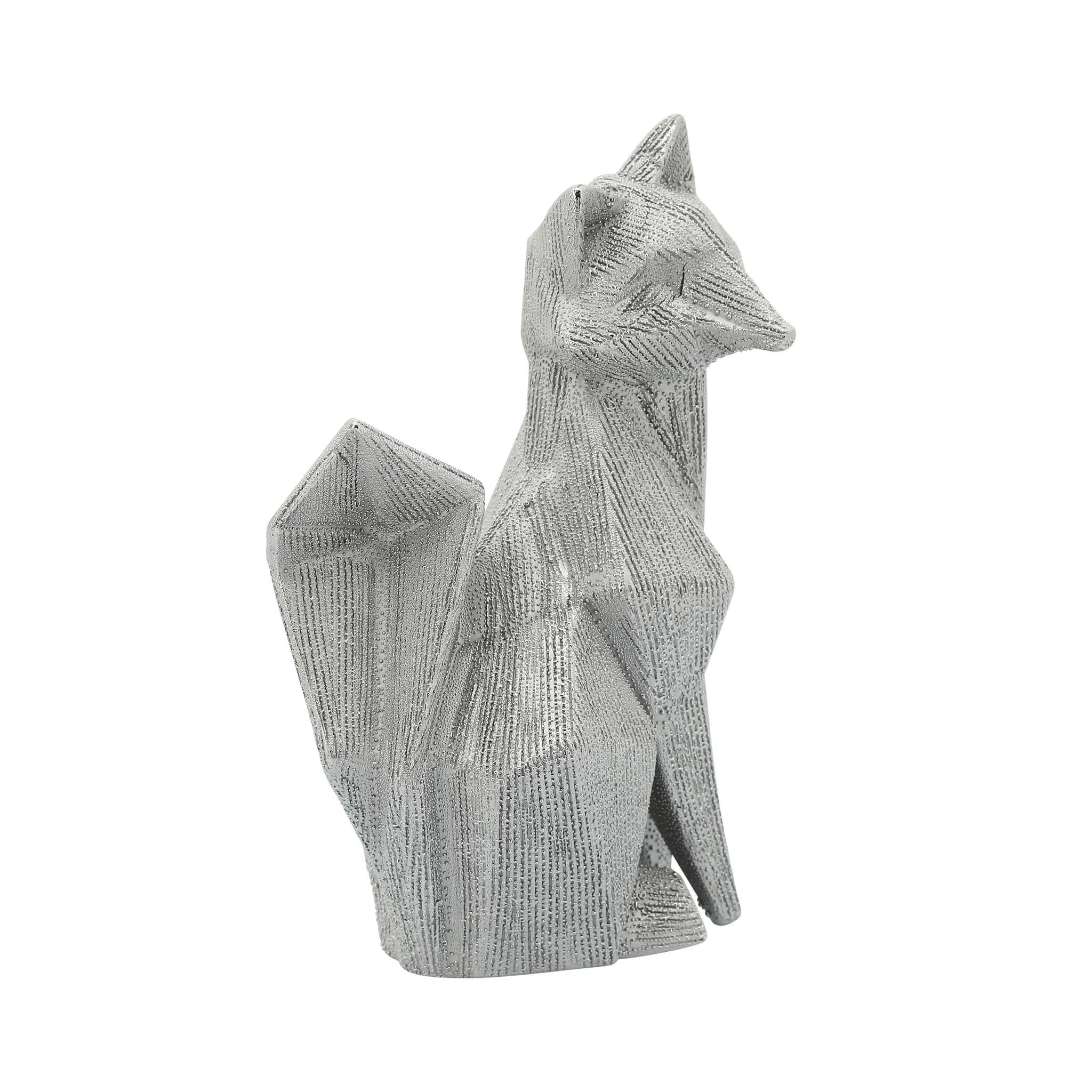 Cer, 10" Beaded Fox Figurine, Silver - Image 2