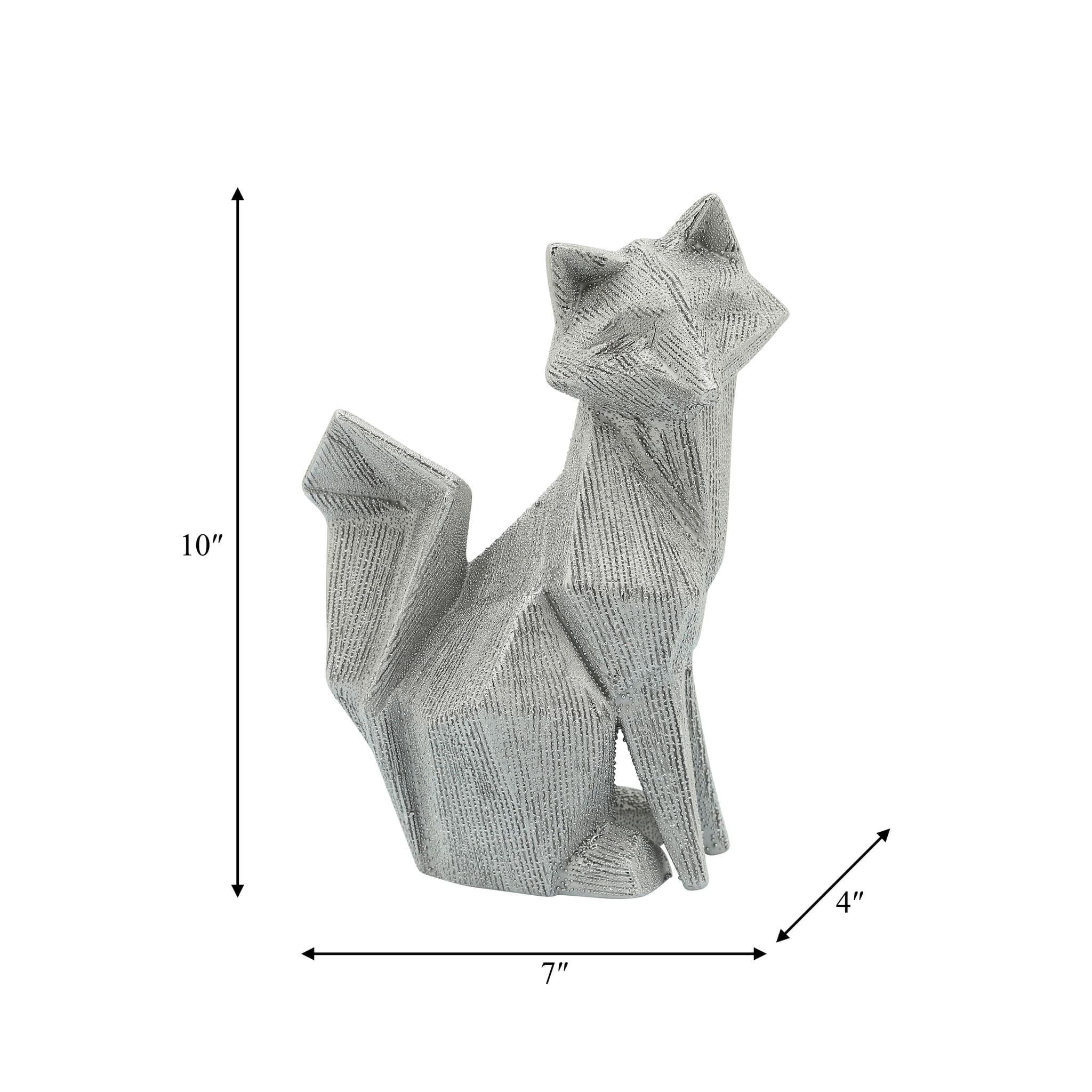 Cer, 10" Beaded Fox Figurine, Silver - Image 5