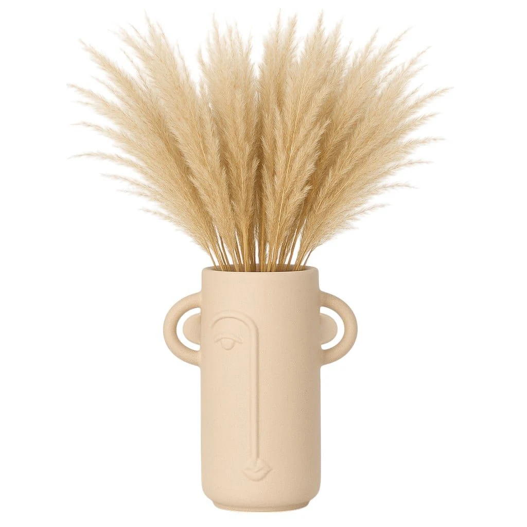 Cer, 10" Face Vase W/ Handles, Ivory - Image 2