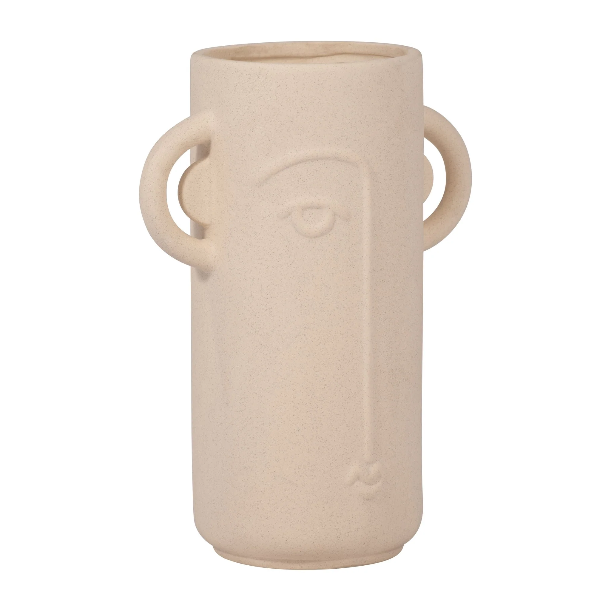 Cer, 10" Face Vase W/ Handles, Ivory - Image 3
