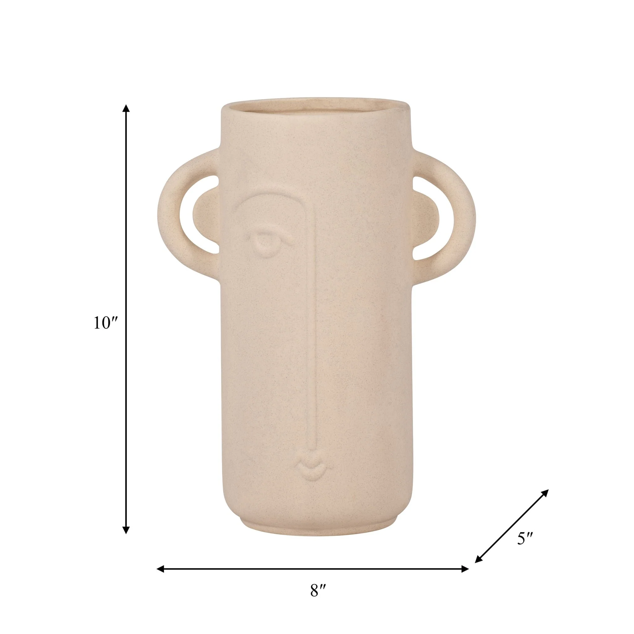 Cer, 10" Face Vase W/ Handles, Ivory - Image 8