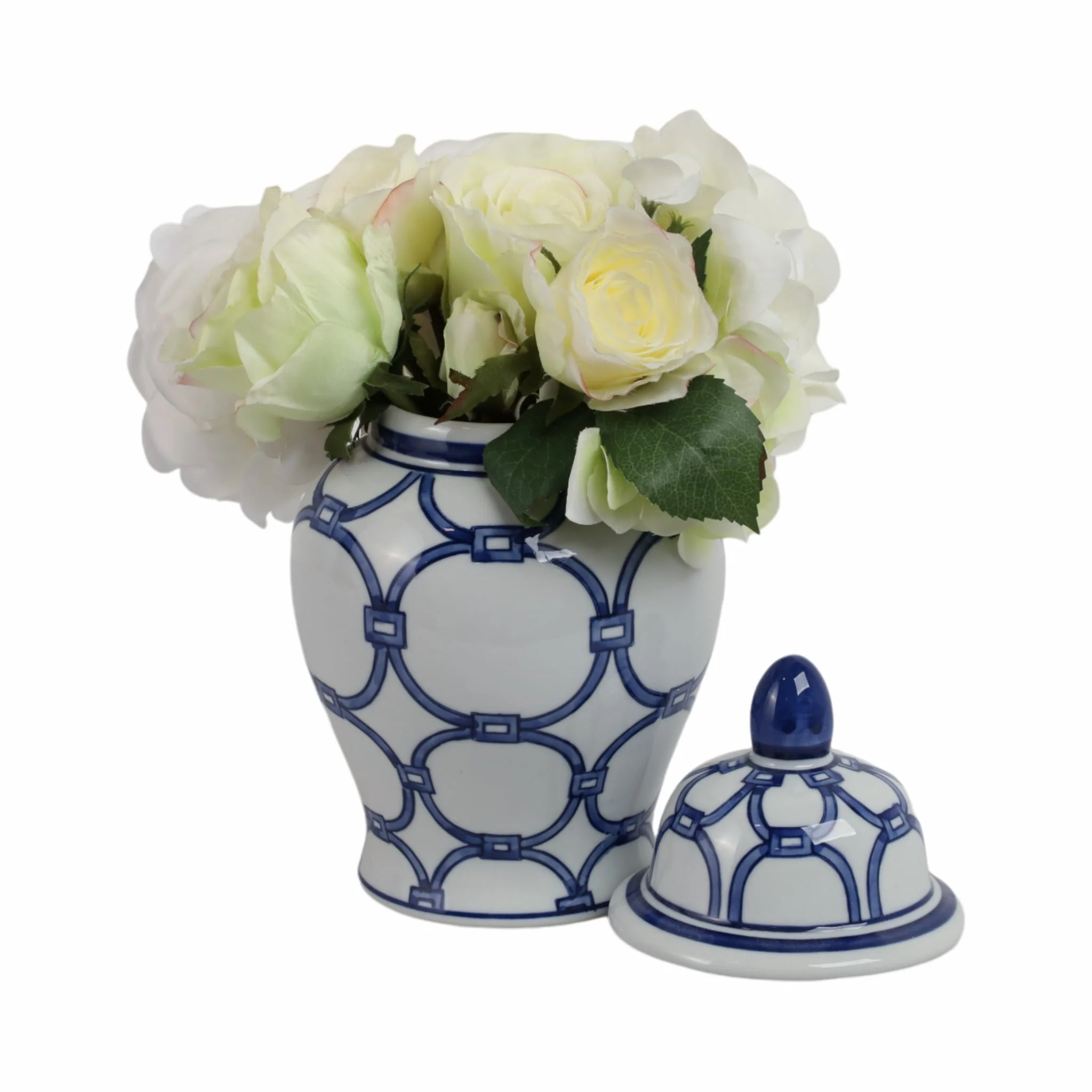 Cer, 10" Links Temple Jar, Blue/white - Image 2