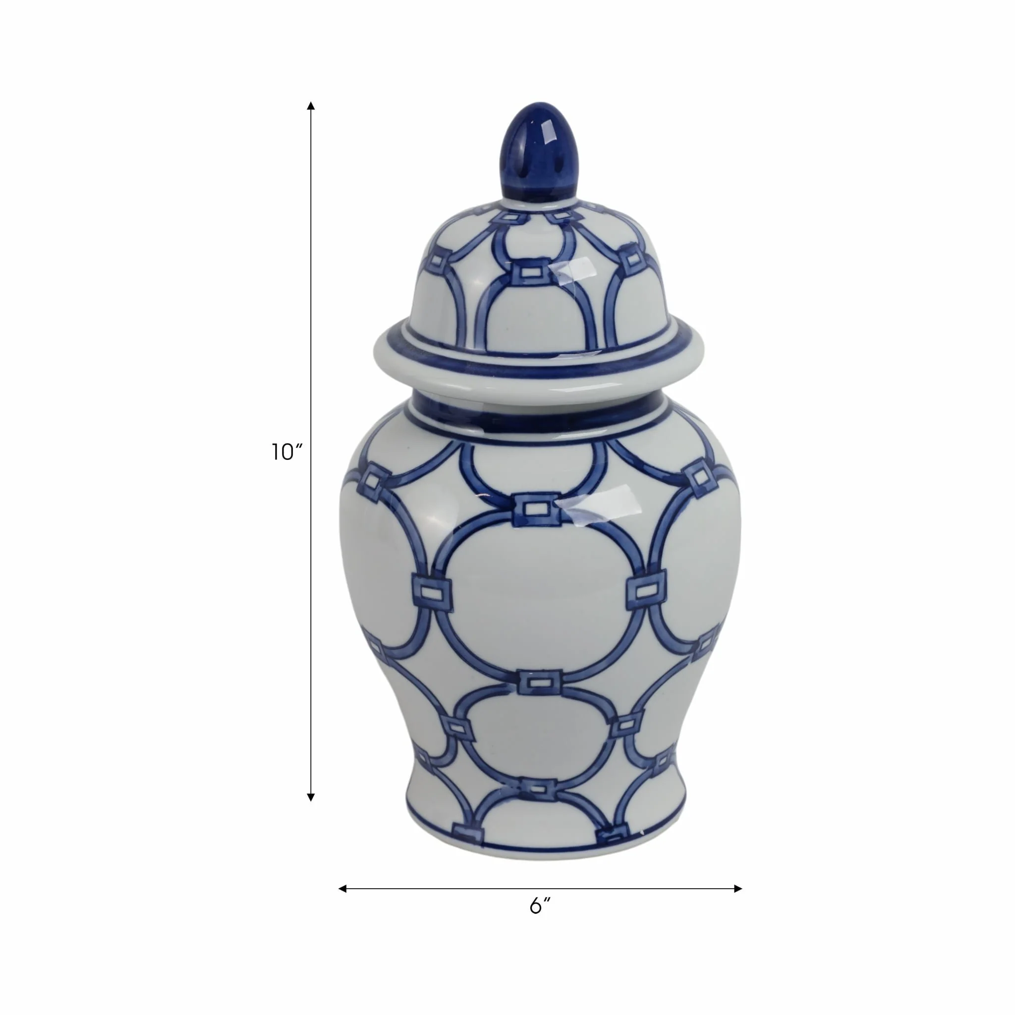 Cer, 10" Links Temple Jar, Blue/white - Image 8
