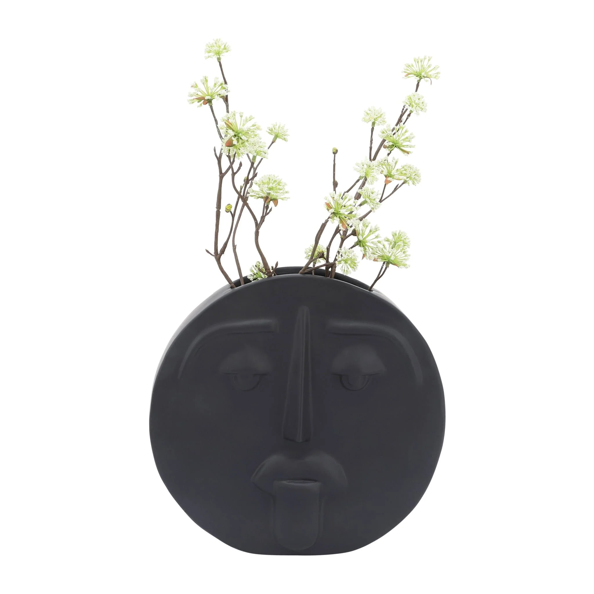 Cer, 10" Sad Face Vase, Black - Image 5