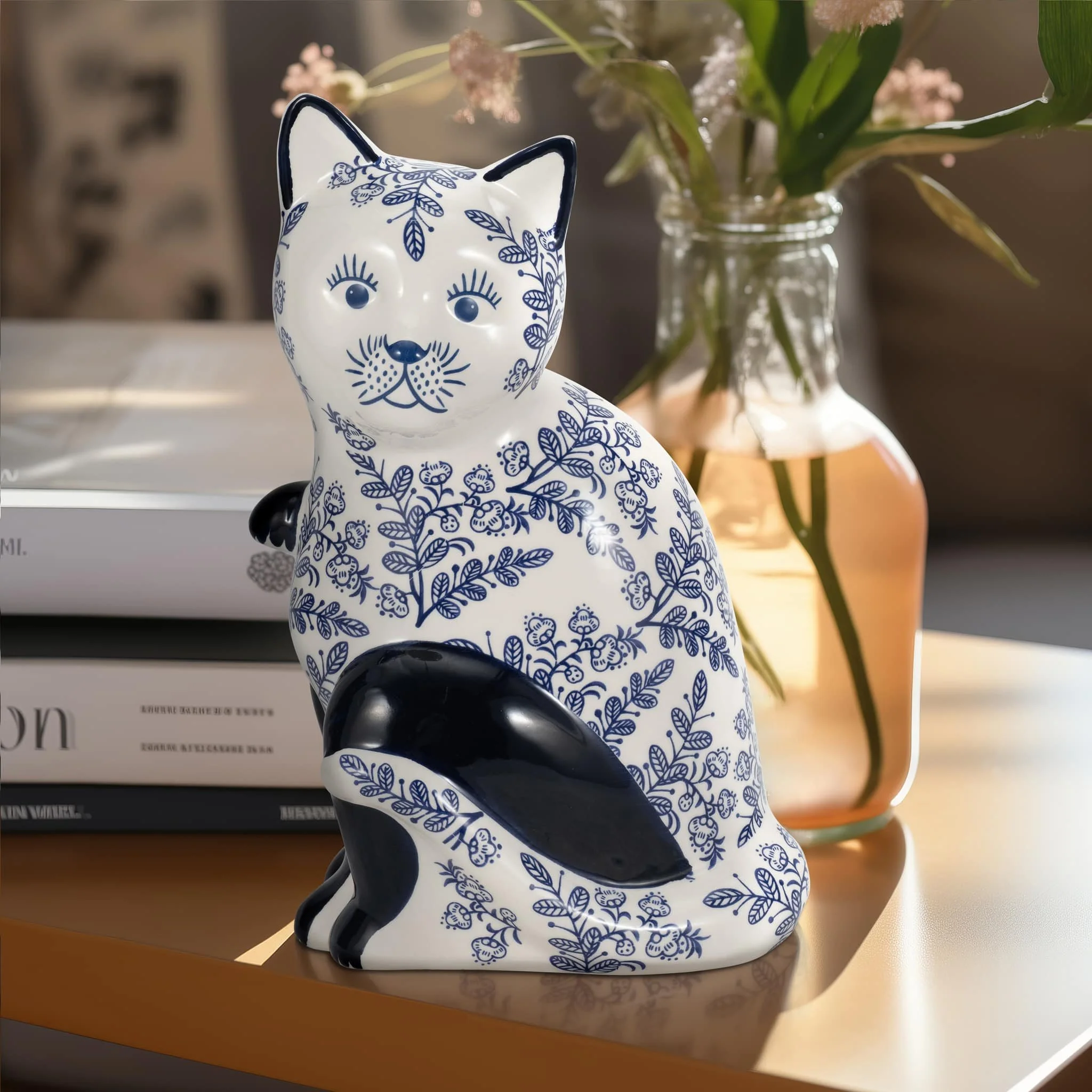 Cer, 10" Sitting Chinoiserie Cat, Blue/white - Image 11