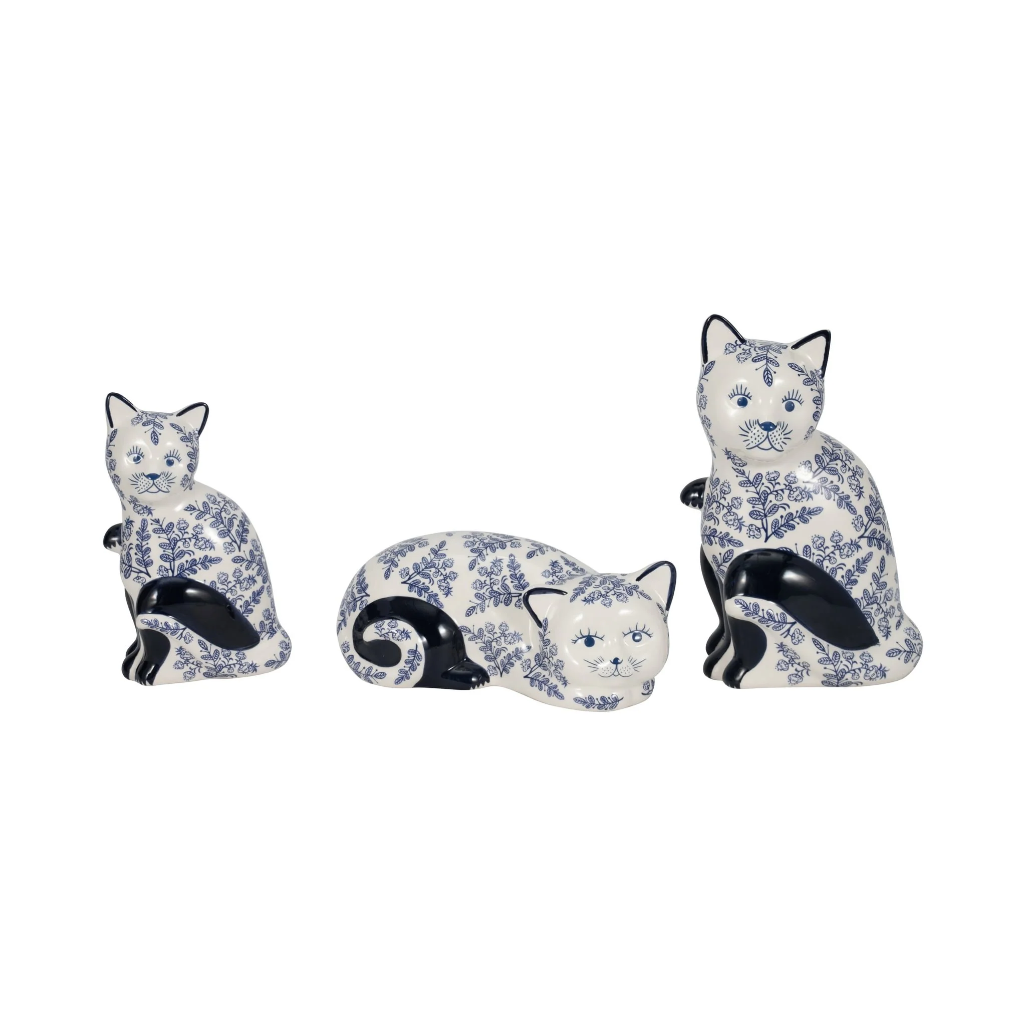 Cer, 10" Sitting Chinoiserie Cat, Blue/white - Image 8