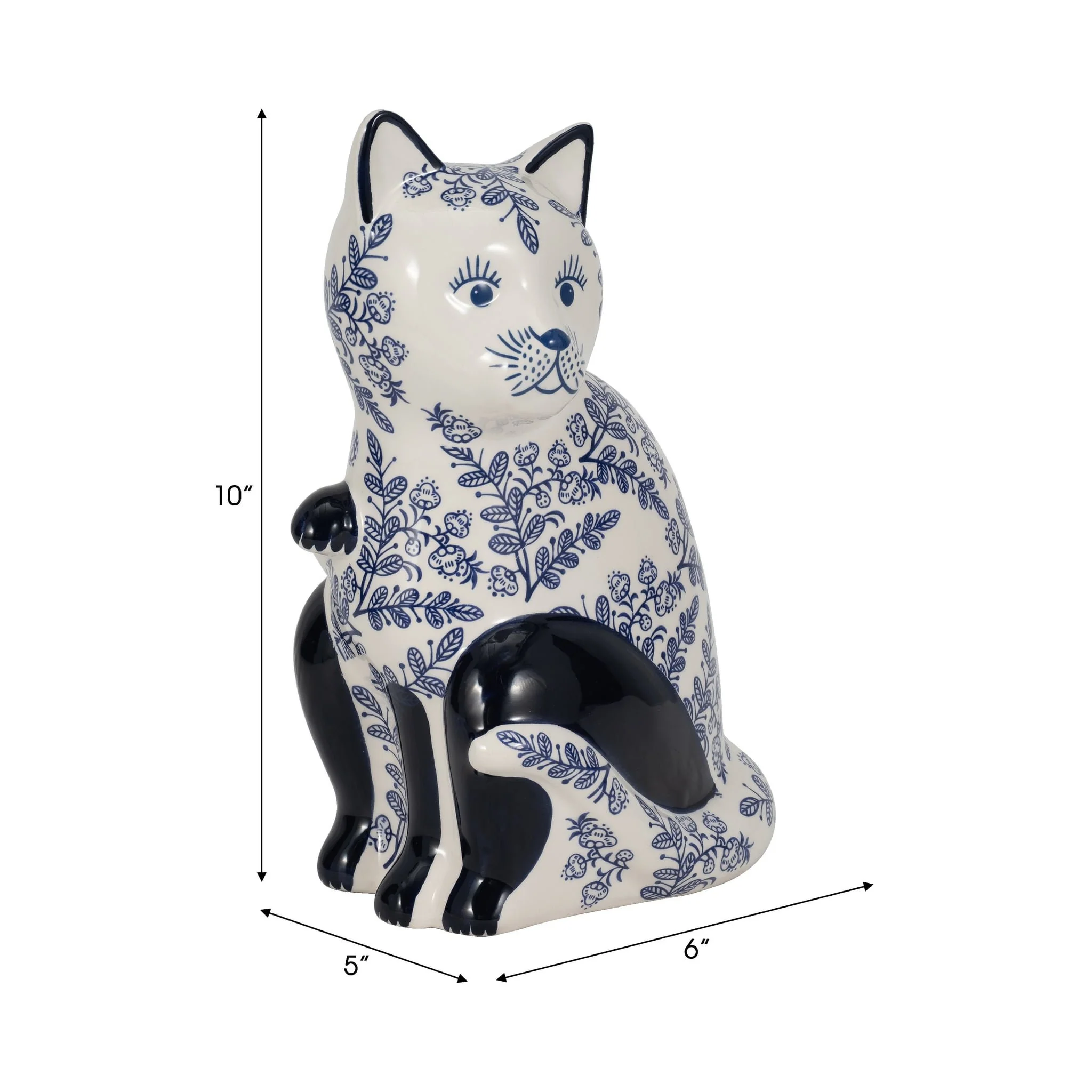 Cer, 10" Sitting Chinoiserie Cat, Blue/white - Image 9