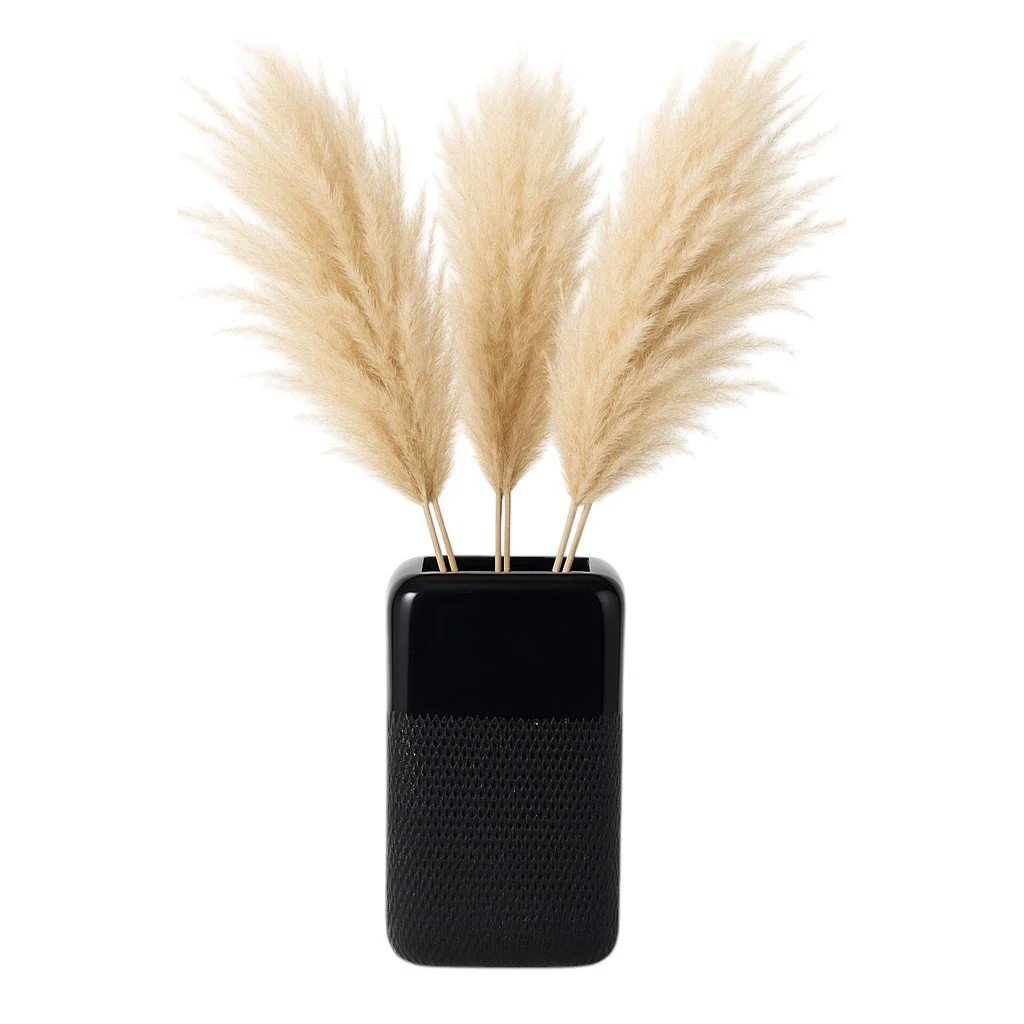Cer, 10" Squared Grooved Vase, Black - Image 2