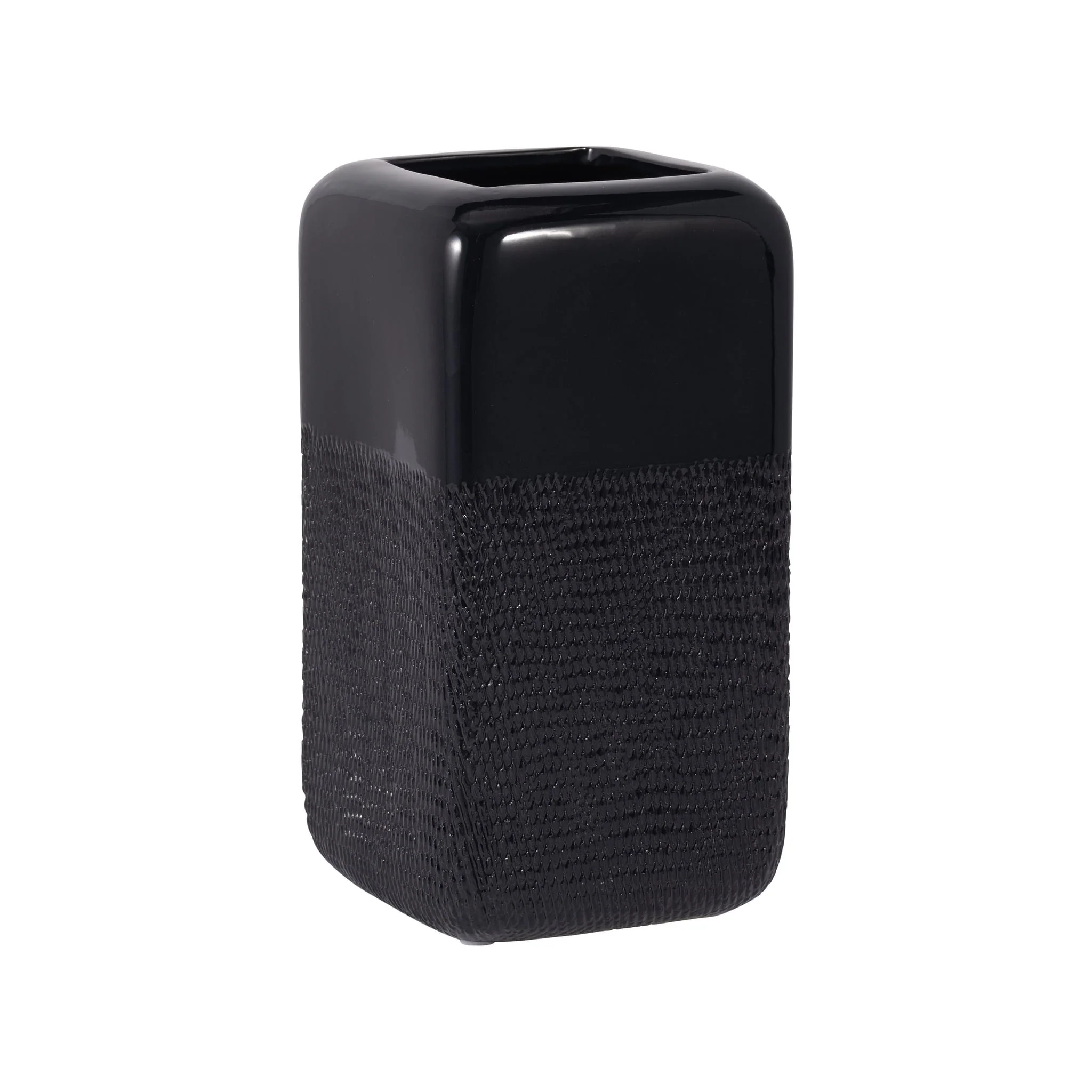 Cer, 10" Squared Grooved Vase, Black - Image 3
