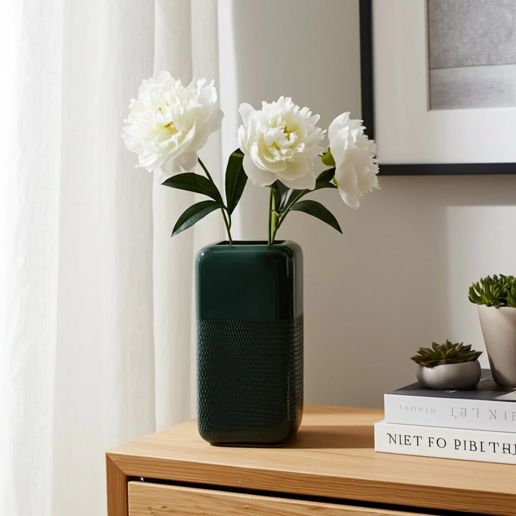 Cer, 10" Squared Grooved Vase, Forest Green - Image 11