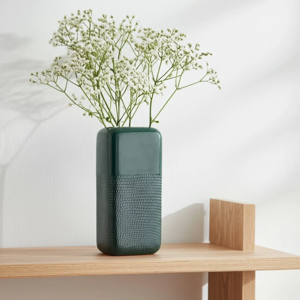 Cer, 10" Squared Grooved Vase, Forest Green - Image 12