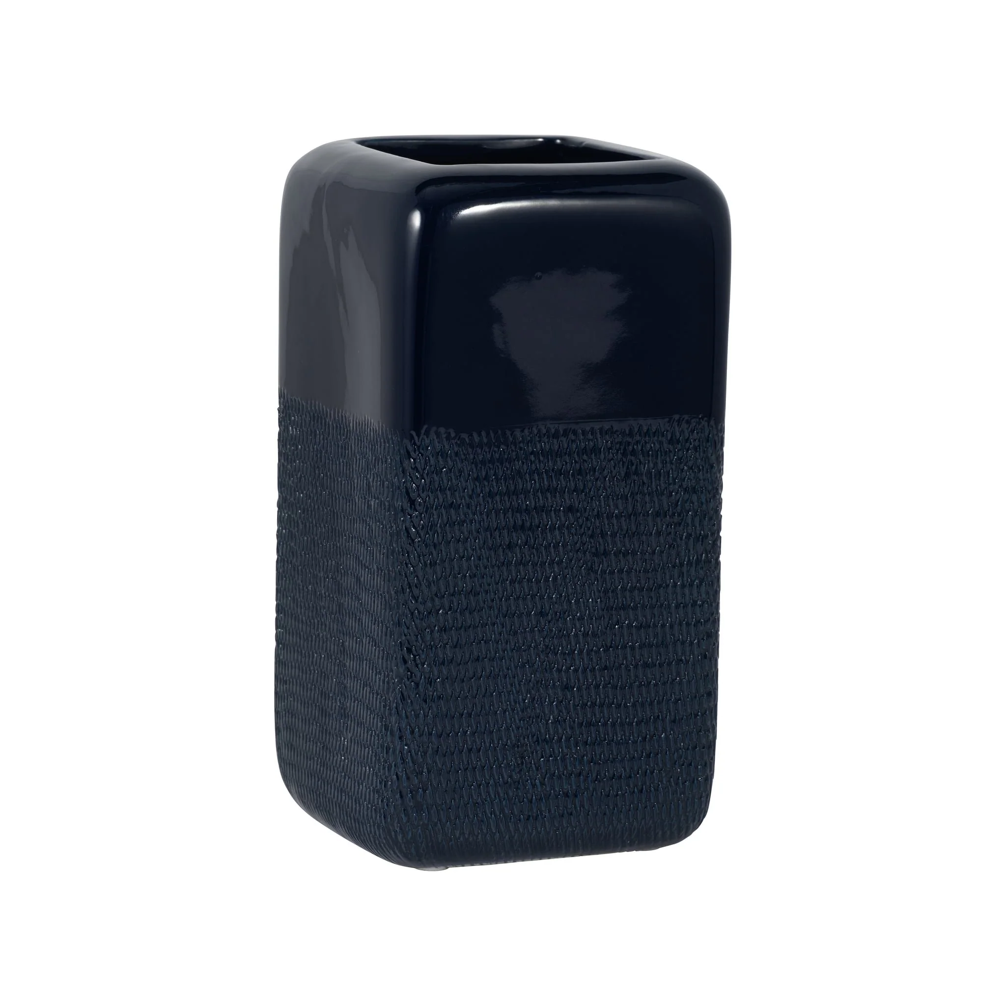 Cer, 10" Squared Grooved Vase, Navy Blue - Image 3