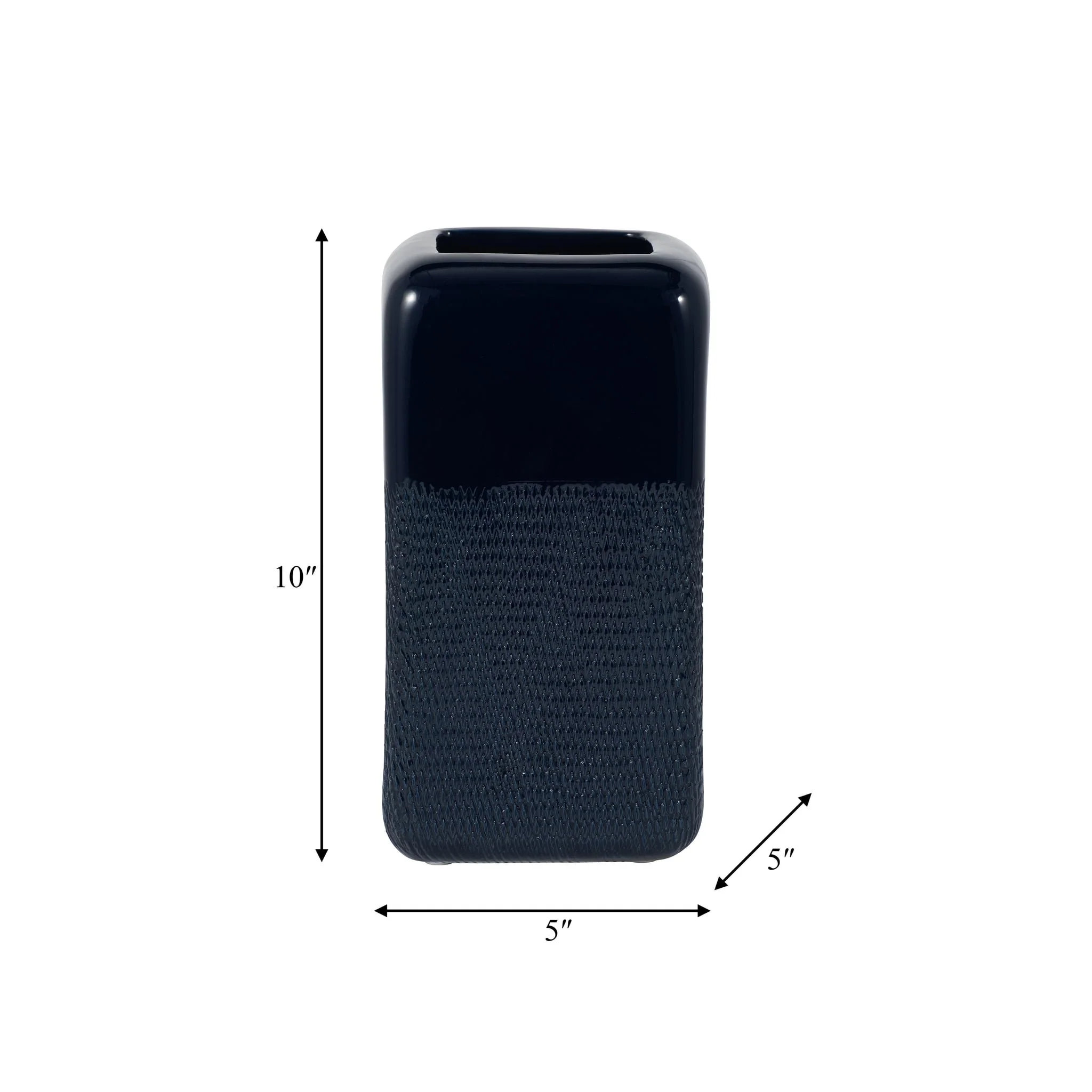 Cer, 10" Squared Grooved Vase, Navy Blue - Image 7