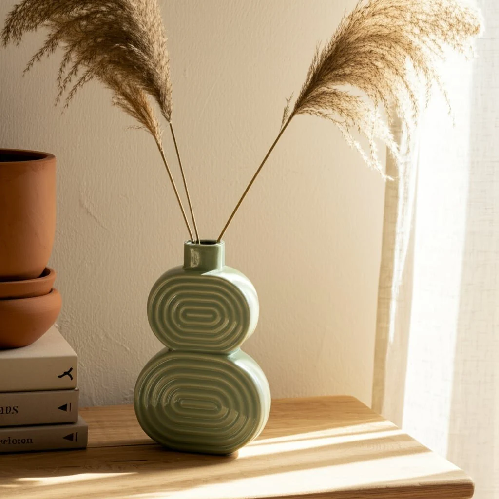 Cer, 10" Stacked Circles Vase, Cucumber - Image 11