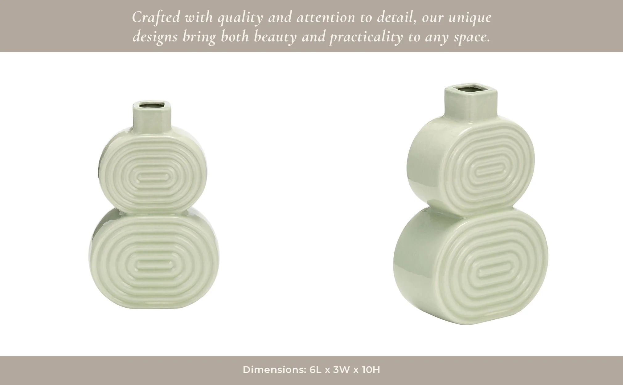 Cer, 10" Stacked Circles Vase, Cucumber - Image 14