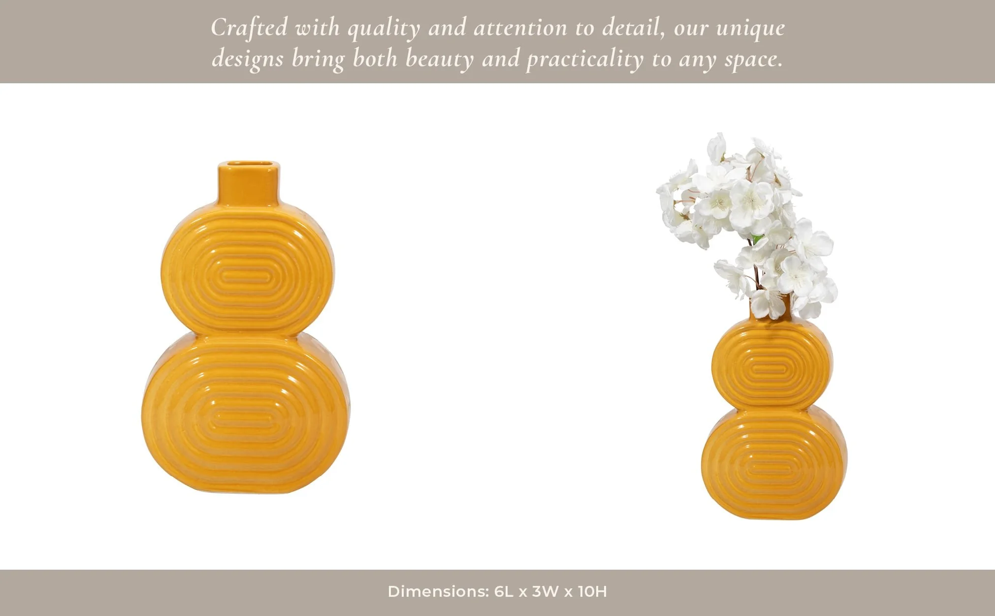 Cer, 10" Stacked Circles Vase, Mustard Gold - Image 13