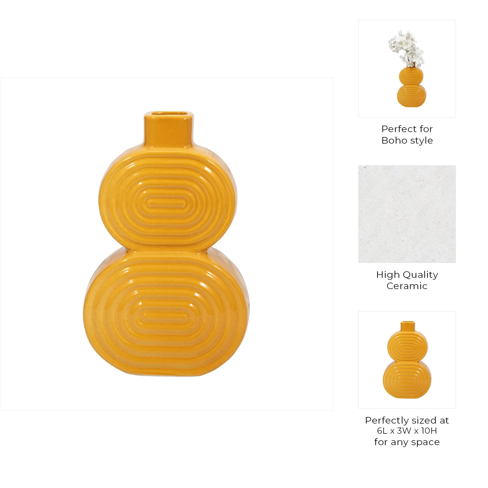 Cer, 10" Stacked Circles Vase, Mustard Gold - Image 9